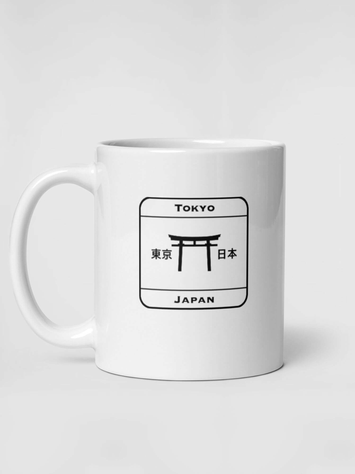 Glossy Tokyo Stamp Mug    Japanese country city stamps design drinks cup coffee, tea, juice, milk drinking cups miteigi-Logo branded product item tumblers ceramics cartoon pattern in white with red design collections Japan nippon JPN Nihon cities souvenirs collectors mugs