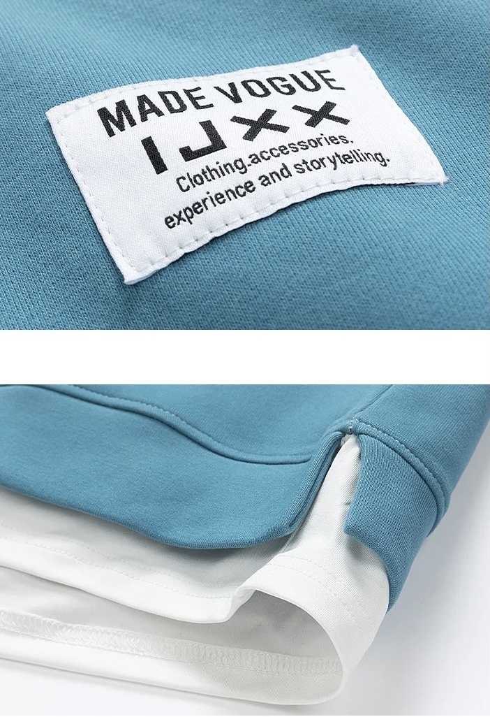 Fake Two Piece Sweatshirt  Men’s long sleeves with band cuffs round crewneck for Couples Baggy sports fitness Tracksuit tops for man Crew neck Fall Autumn Winter Spring mens O-neck banded sweatshirts in Apricot light blu, plus-, tall-, size side hem slit fashion style