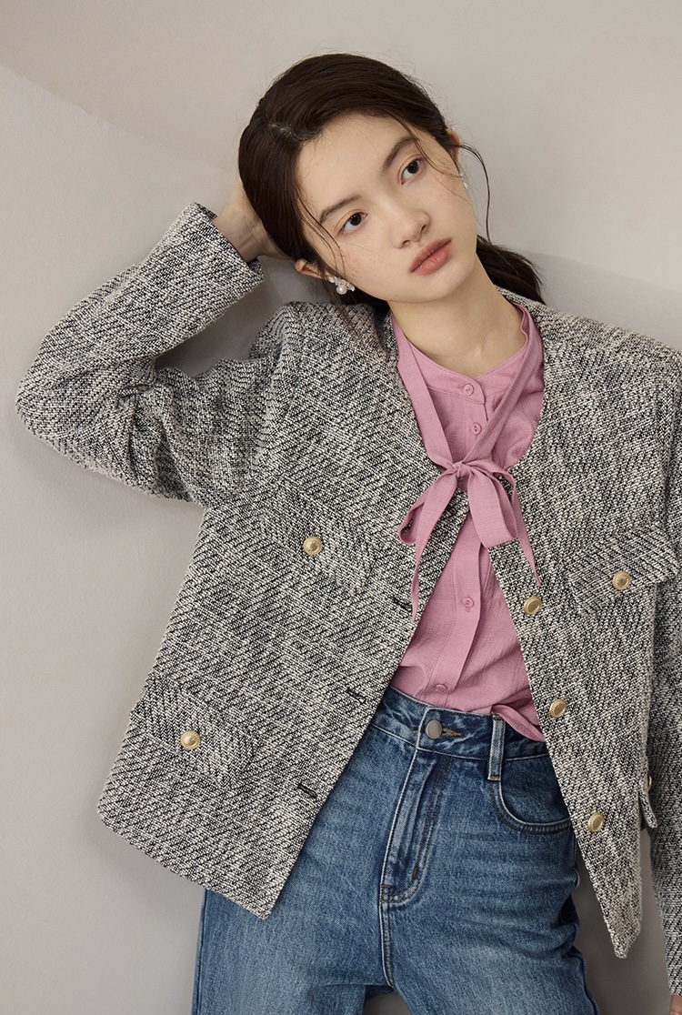 Gray tweed jacket for women