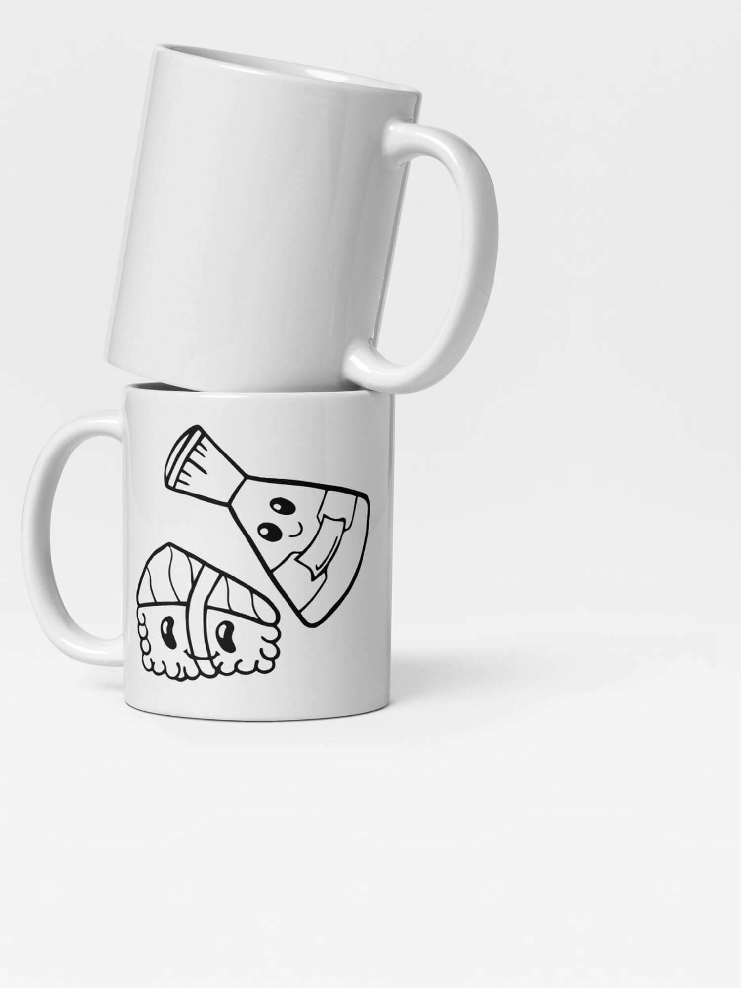 Glossy Sushi Mug   Japanese Asian food design drinks cup coffee, tea, juice, milk drinking cups miteigi-Logo branded product item tumblers ceramics cartoon pattern in white with black design collections Japan nippon JPN Nihon fish seafood chefs restaurants souvenirs collectors mugs