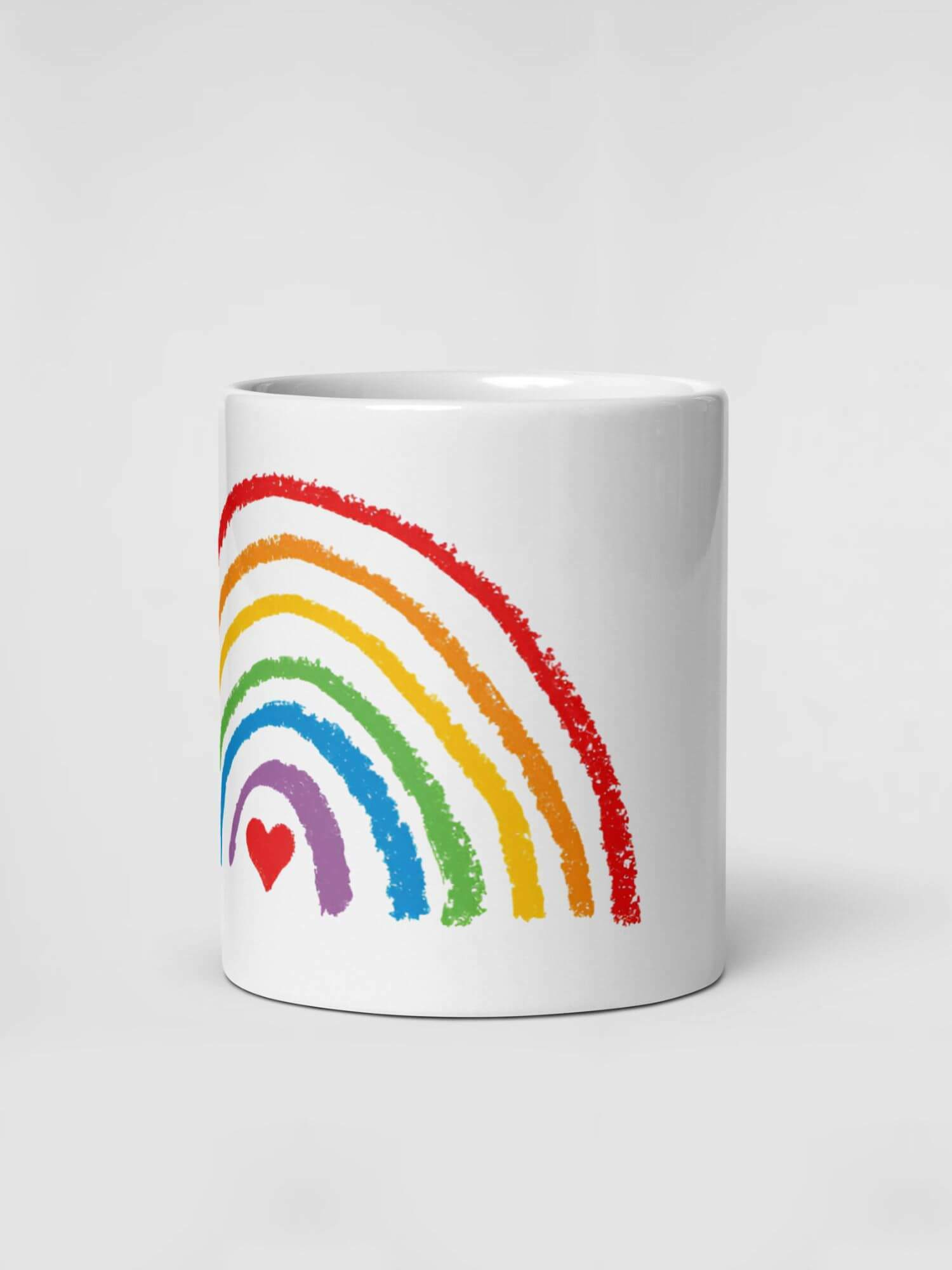 Glossy Rainbow Heart Mug       Cartoon pride character drinks cup coffee, tea, juice, milk drinking cups miteigi branded product item tumblers ceramics in white with multicolor pattern Ceramic Anime Gifts rainbows lgbtqia love hearts pride mugs