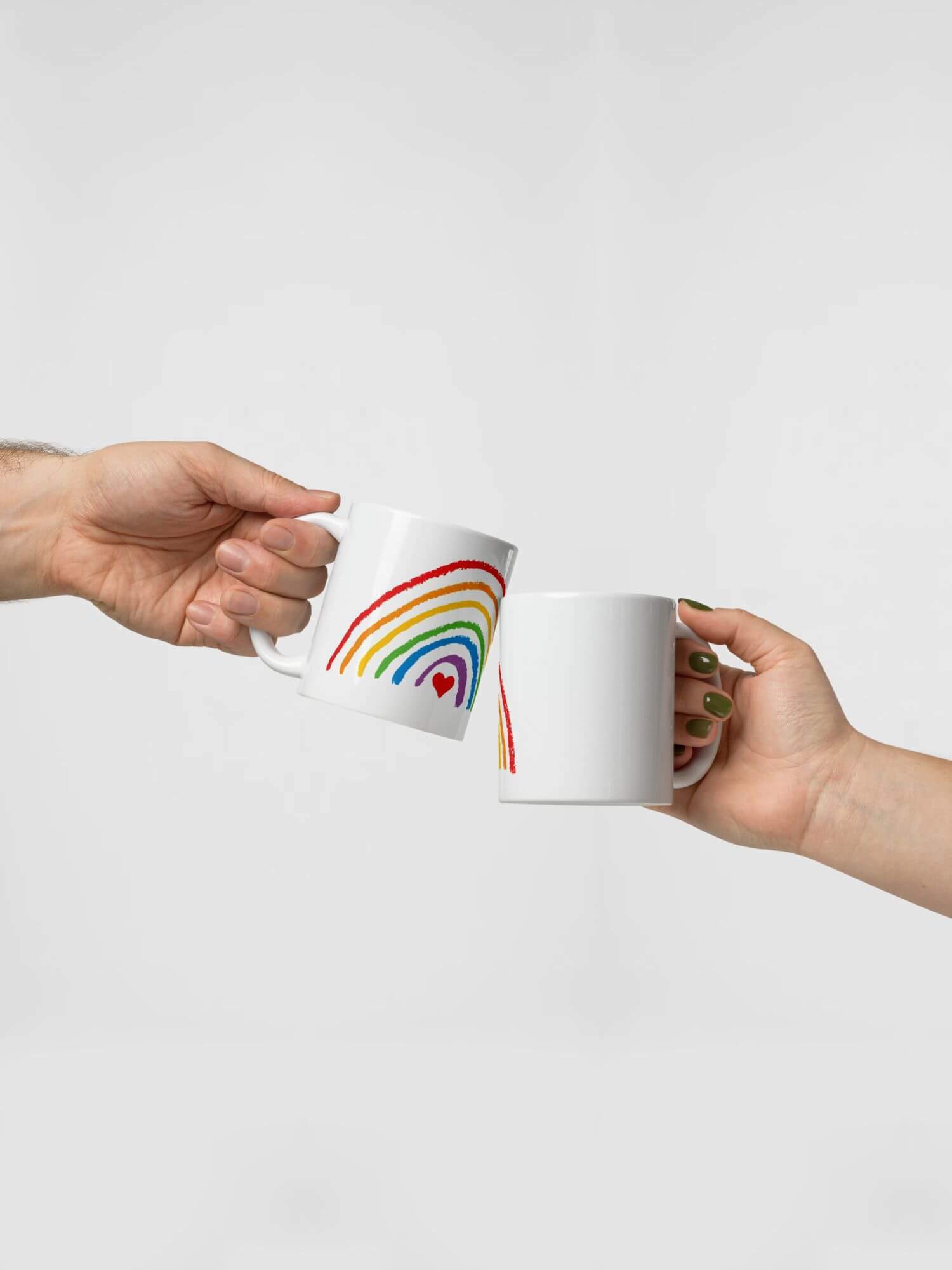 Glossy Rainbow Heart Mug       Cartoon pride character drinks cup coffee, tea, juice, milk drinking cups miteigi branded product item tumblers ceramics in white with multicolor pattern Ceramic Anime Gifts rainbows lgbtqia love hearts pride mugs