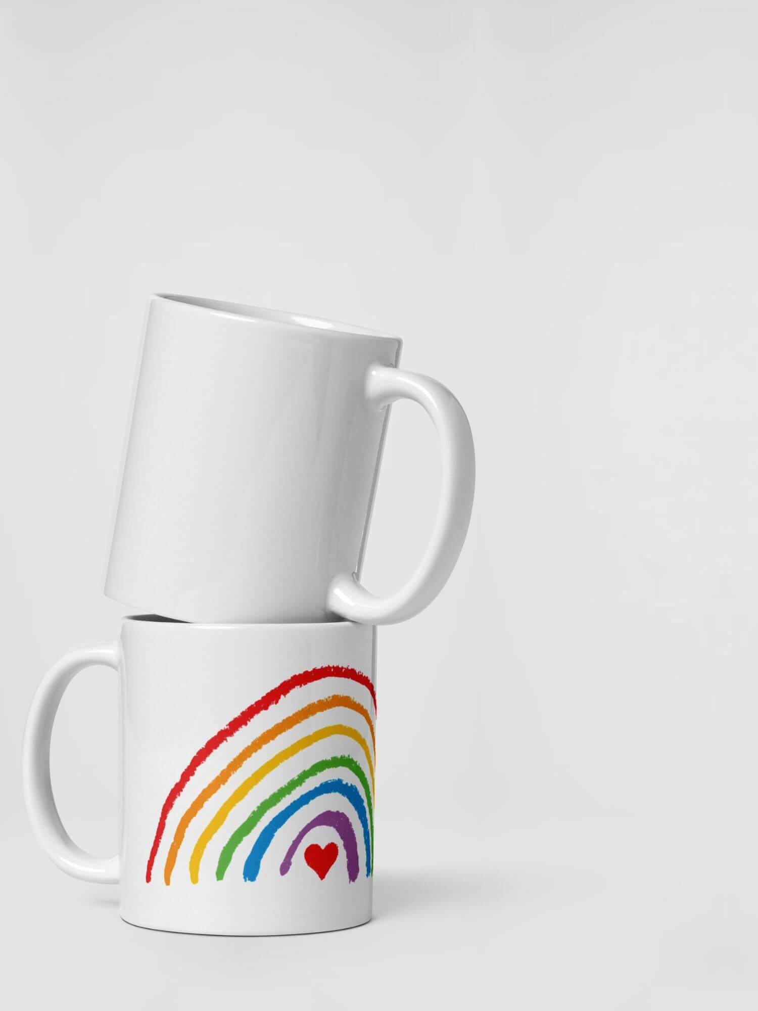 Glossy Rainbow Heart Mug       Cartoon pride character drinks cup coffee, tea, juice, milk drinking cups miteigi branded product item tumblers ceramics in white with multicolor pattern Ceramic Anime Gifts rainbows lgbtqia love hearts pride mugs