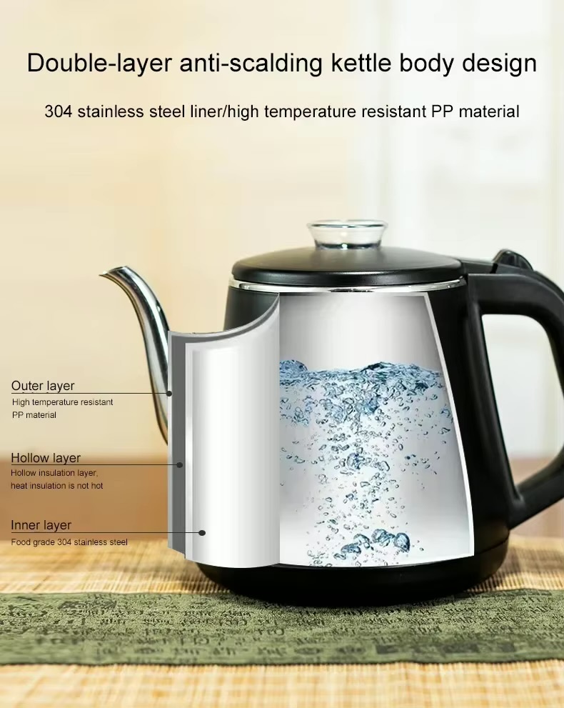 Kettle Electric Fully Automatic Kettle Teapot 1L Stainless Steel Safety Auto-off Kettle Water Dispenser Pumping Stove Set 1L in golden, silver and black color