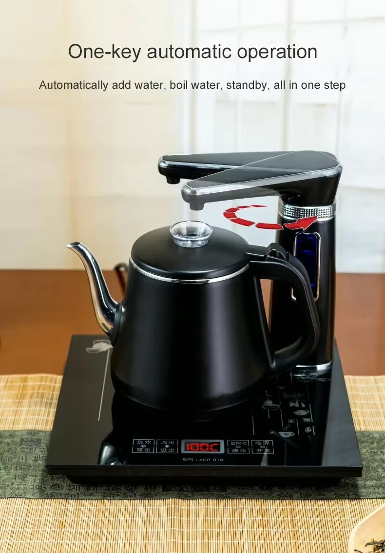 Kettle Electric Fully Automatic Kettle Teapot 1L Stainless Steel Safety Auto-off Kettle Water Dispenser Pumping Stove Set 1L in golden, silver and black color