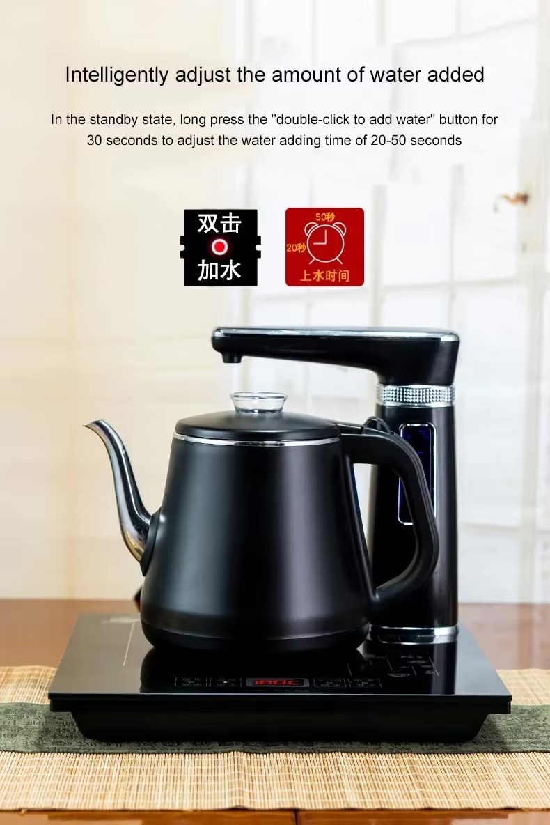 Kettle Electric Fully Automatic Kettle Teapot 1L Stainless Steel Safety Auto-off Kettle Water Dispenser Pumping Stove Set 1L in golden, silver and black color