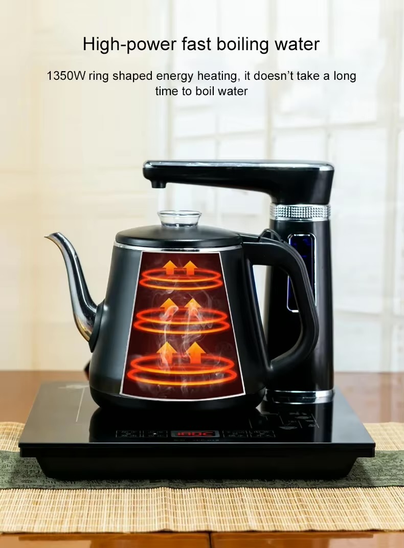 Kettle Electric Fully Automatic Kettle Teapot 1L Stainless Steel Safety Auto-off Kettle Water Dispenser Pumping Stove Set 1L in golden, silver and black color