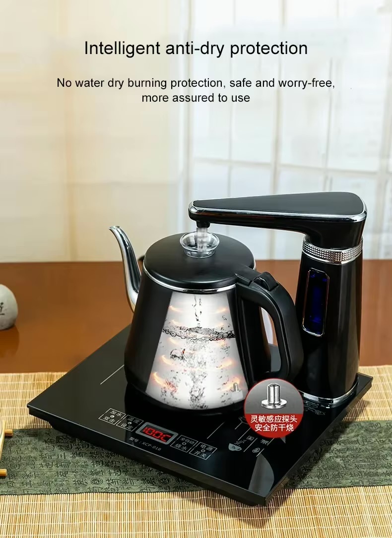 Kettle Electric Fully Automatic Kettle Teapot 1L Stainless Steel Safety Auto-off Kettle Water Dispenser Pumping Stove Set 1L in golden, silver and black color
