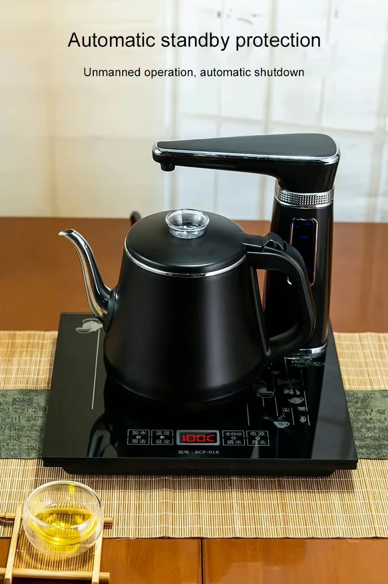 Kettle Electric Fully Automatic Kettle Teapot 1L Stainless Steel Safety Auto-off Kettle Water Dispenser Pumping Stove Set 1L in golden, silver and black color