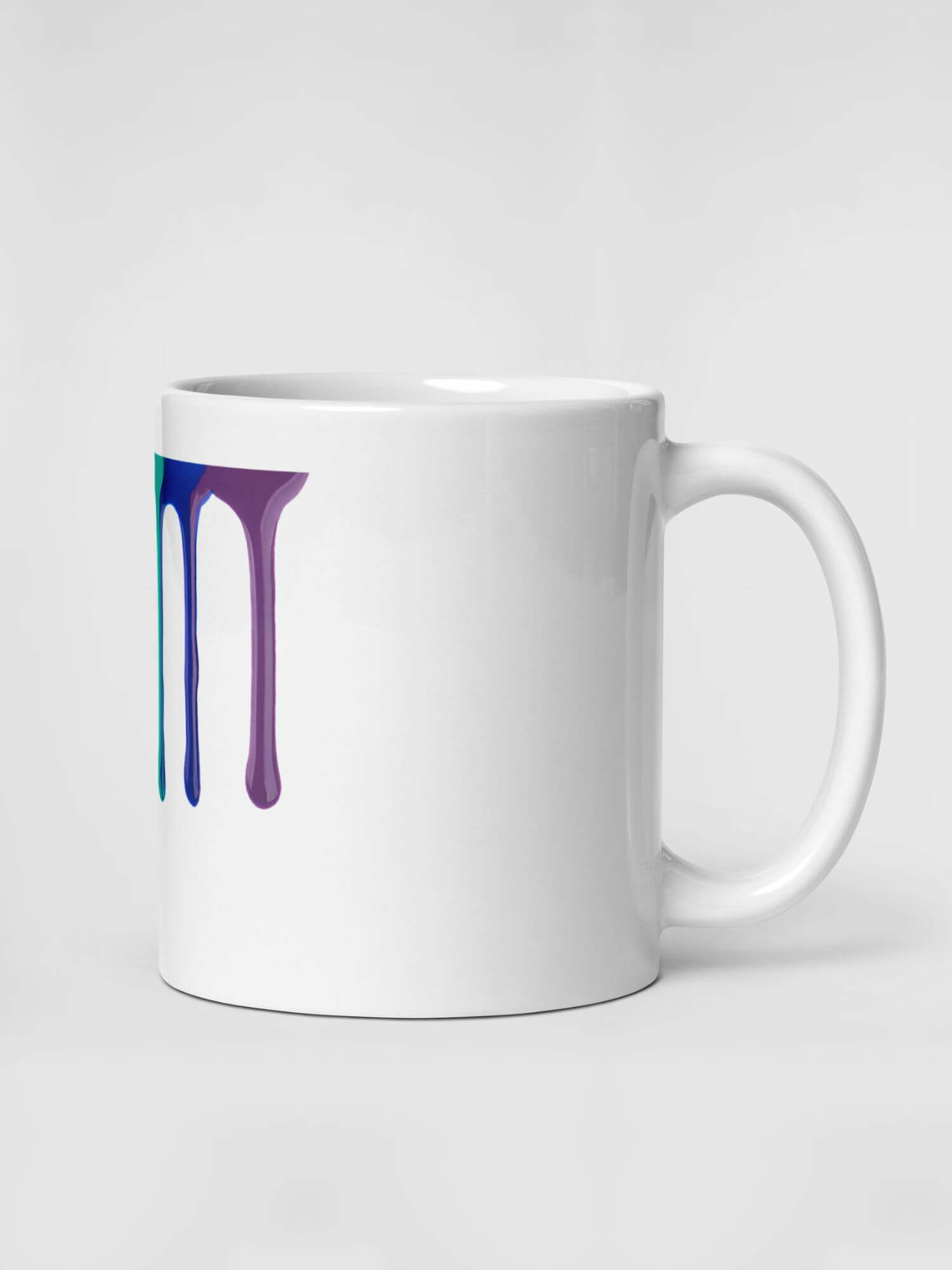 Glossy Paint Drip Mug       Cartoon pride character drinks cup coffee, tea, juice, milk drinking cups miteigi branded product item tumblers ceramics in white with multicolor pattern Ceramic Anime Gifts rainbows lgbtqia dripping pride mugs