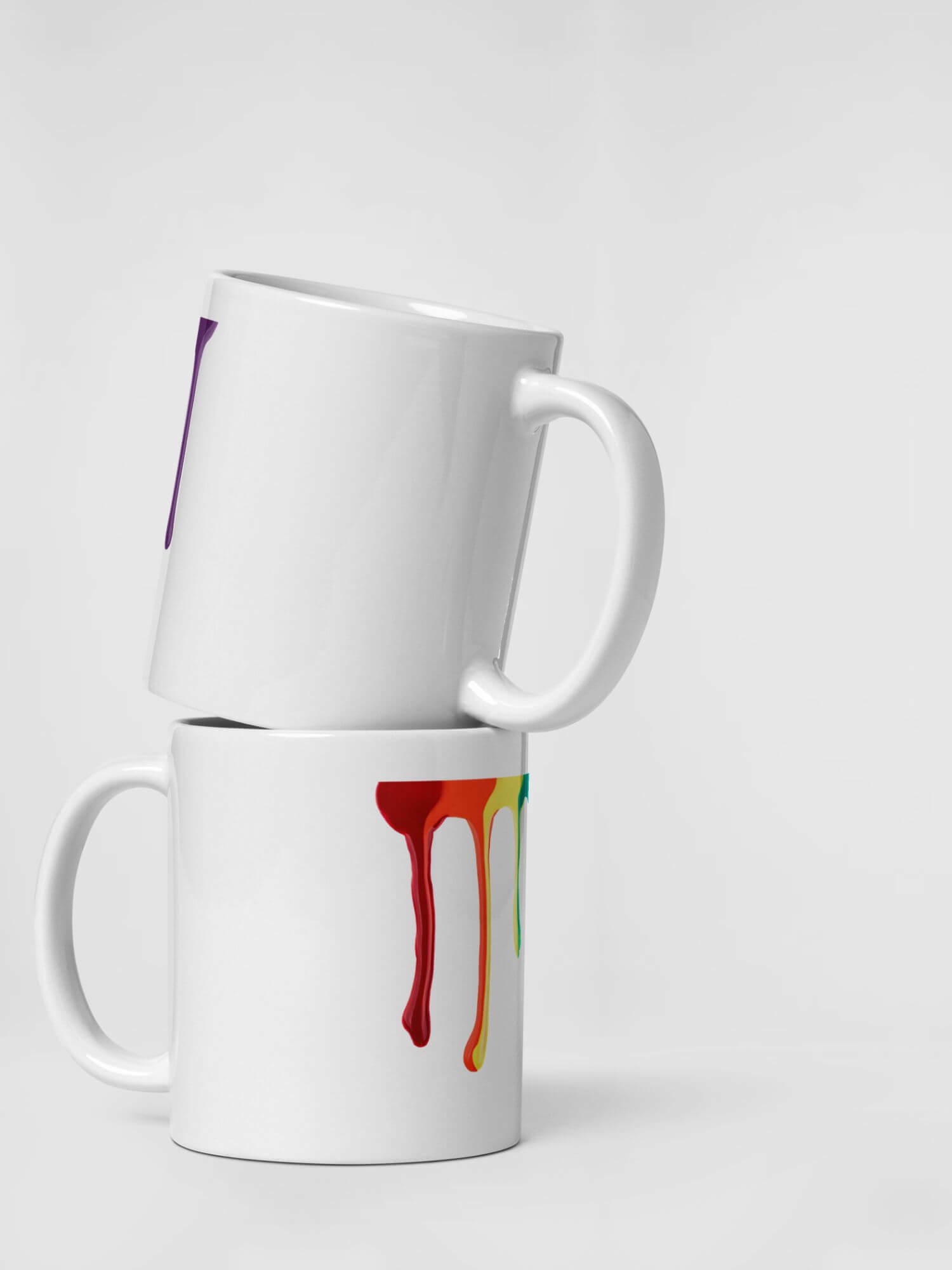 Glossy Paint Drip Mug       Cartoon pride character drinks cup coffee, tea, juice, milk drinking cups miteigi branded product item tumblers ceramics in white with multicolor pattern Ceramic Anime Gifts rainbows lgbtqia dripping pride mugs