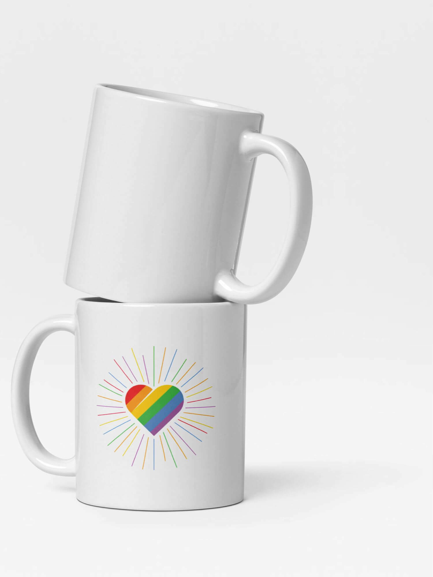 Glossy Valentine’s Day Rainbow Heart Mug        Cartoon romantic pride character drinks cup coffee, tea, juice, milk drinking cups miteigi branded product item tumblers ceramics in white with multicolor pattern Ceramic Anime Gifts rainbows lgbtqia romance love hearts pride mugs