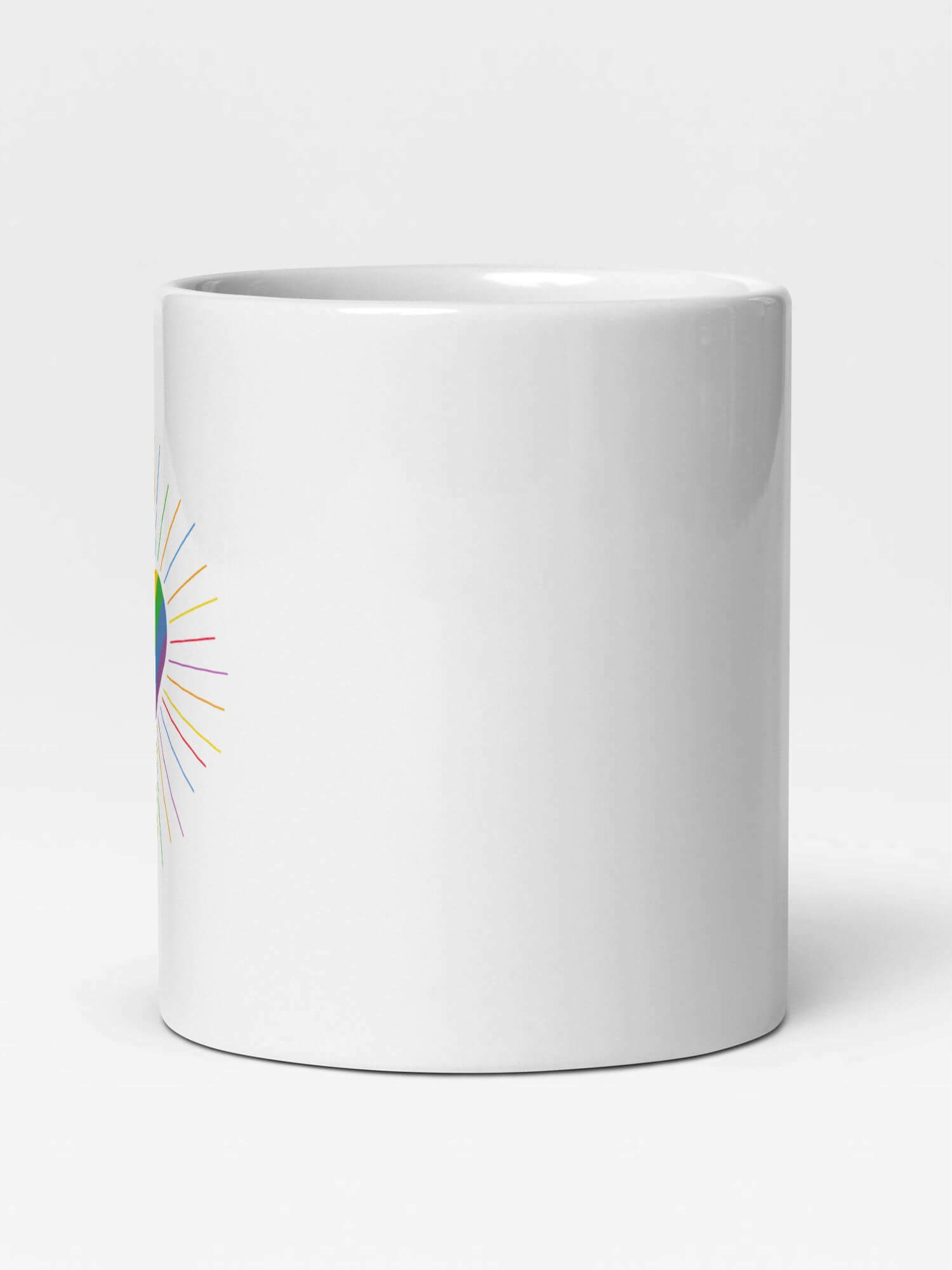 Glossy Valentine’s Day Rainbow Heart Mug        Cartoon romantic pride character drinks cup coffee, tea, juice, milk drinking cups miteigi branded product item tumblers ceramics in white with multicolor pattern Ceramic Anime Gifts rainbows lgbtqia romance love hearts pride mugs