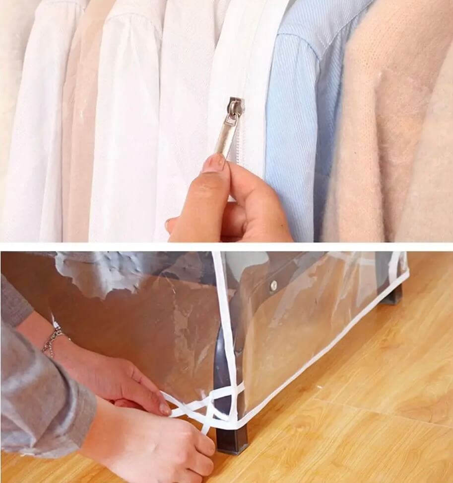 Garment Rack Cover   Transparent zipper up close clothing protector rack dust covers Home storage bag pouch case organizer Wardrobe Hanging clear clothes transportation cleanliness protectors