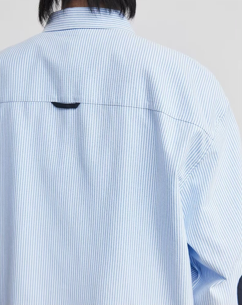 Men&rsquo;s man mens petite-, tall-, plus-, size Spliced ​​chest Pocket Oxford Striped Long Sleeves with drop shoulders button up Shirt Spring Summer Lapel Loose Shirts Jacket Size M-2XL in light blue stripes