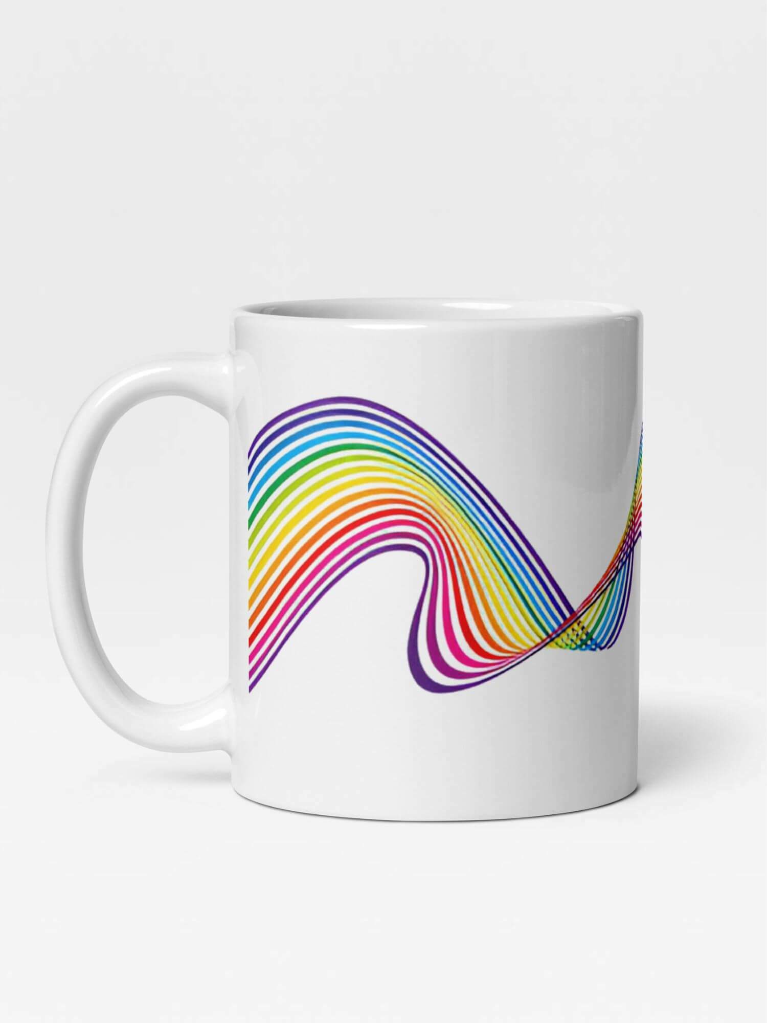 Glossy Spectrum Rainbow Mug      Cartoon pride character drinks cup coffee, tea, juice, milk drinking cups miteigi branded product item tumblers ceramics in white with multicolor pattern Ceramic Anime Gifts rainbows lgbtqia wave pride mugs