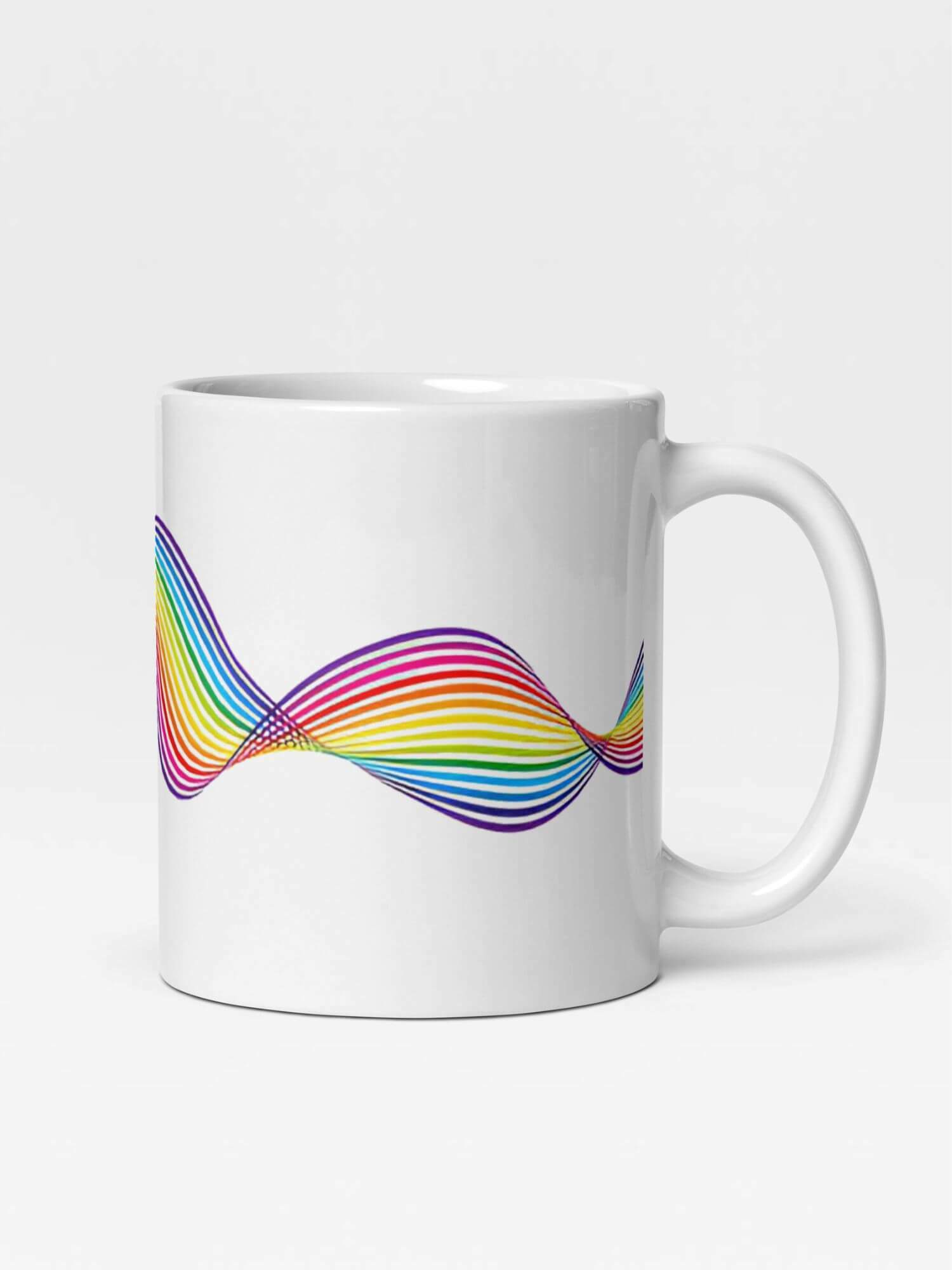 Glossy Spectrum Rainbow Mug      Cartoon pride character drinks cup coffee, tea, juice, milk drinking cups miteigi branded product item tumblers ceramics in white with multicolor pattern Ceramic Anime Gifts rainbows lgbtqia wave pride mugs