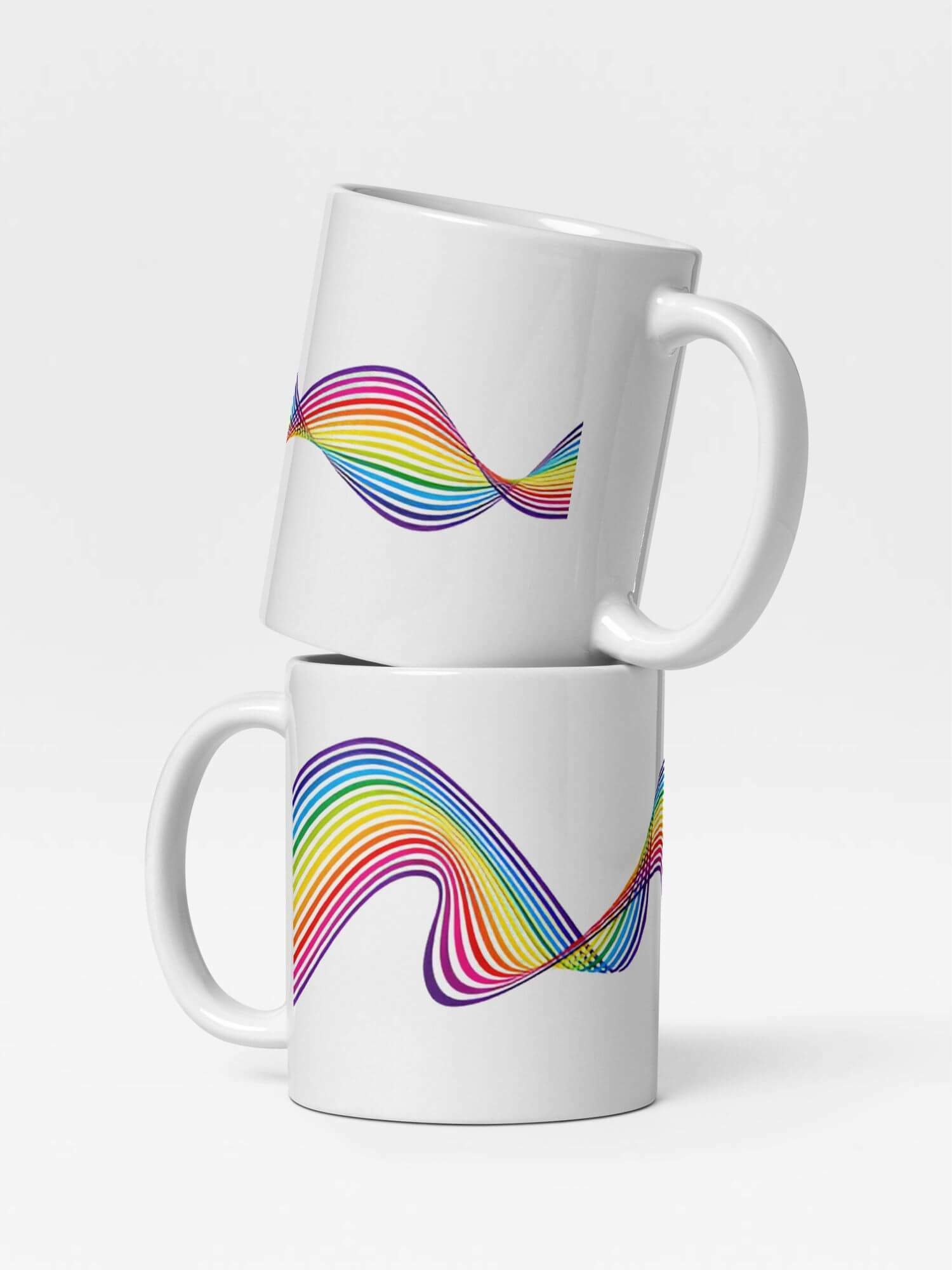 Glossy Spectrum Rainbow Mug      Cartoon pride character drinks cup coffee, tea, juice, milk drinking cups miteigi branded product item tumblers ceramics in white with multicolor pattern Ceramic Anime Gifts rainbows lgbtqia wave pride mugs