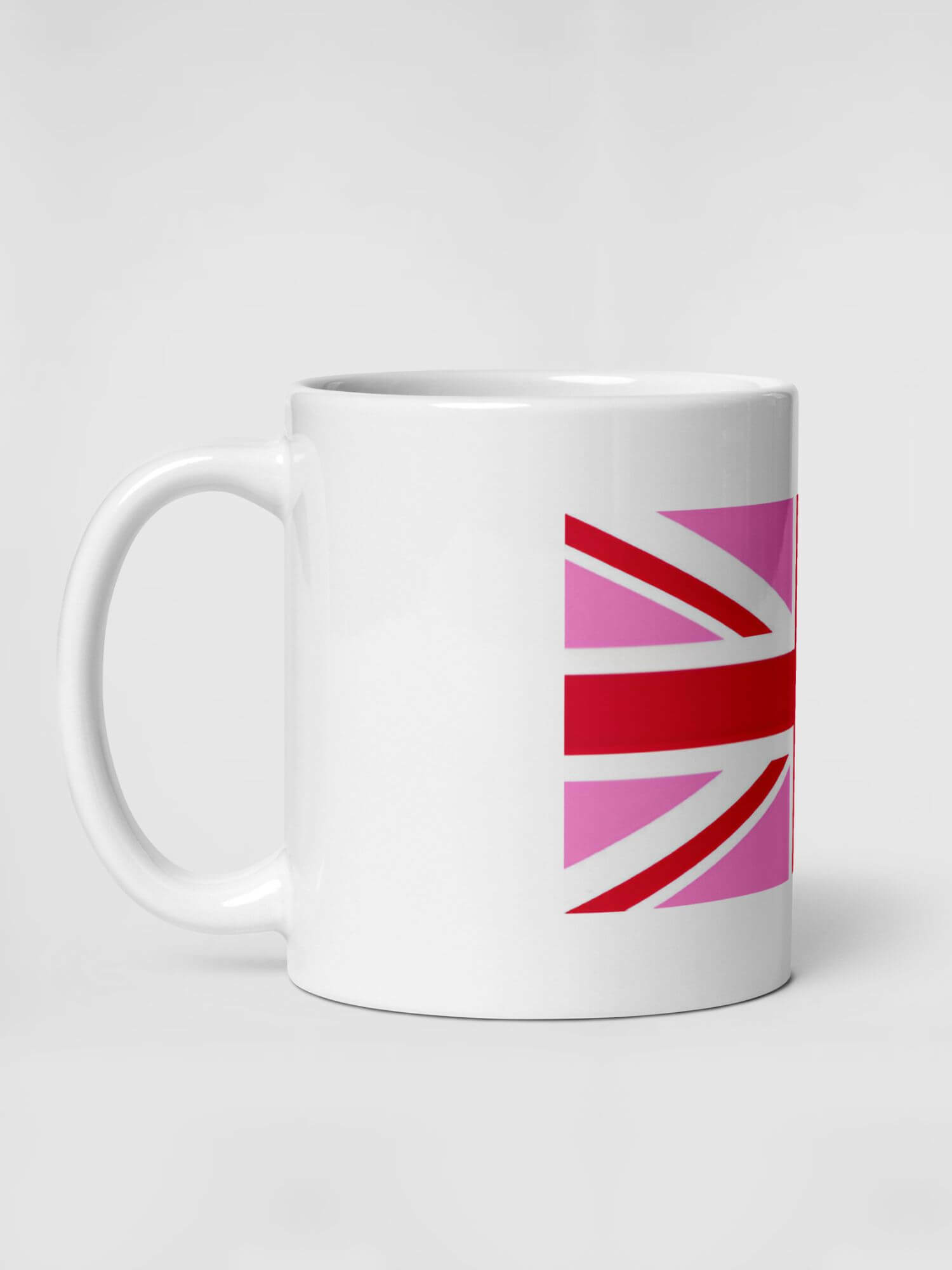 Glossy Gay Pride UK Mug        Cartoon Country flags character drinks cup coffee, tea, juice, milk drinking cups miteigi branded product item tumblers ceramics in white with pink red multicolor pattern Ceramic Anime Gifts rainbows lgbtqia romance United Kingdom Great Britain England English mugs