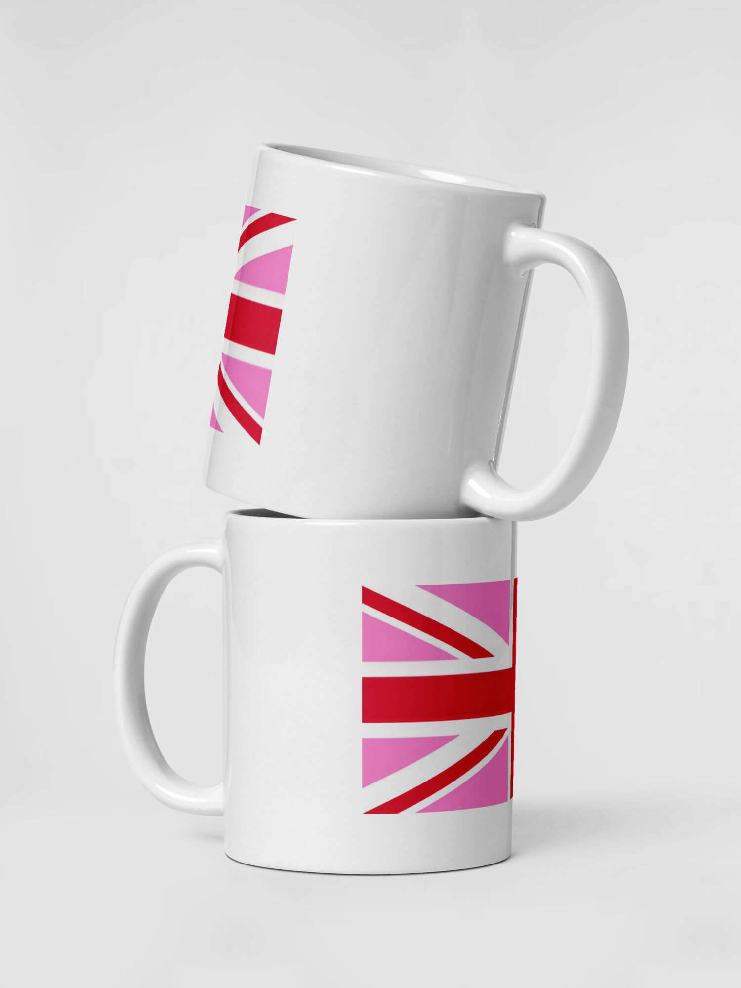 Glossy Gay Pride UK Mug        Cartoon Country flags character drinks cup coffee, tea, juice, milk drinking cups miteigi branded product item tumblers ceramics in white with pink red multicolor pattern Ceramic Anime Gifts rainbows lgbtqia romance United Kingdom Great Britain England English mugs