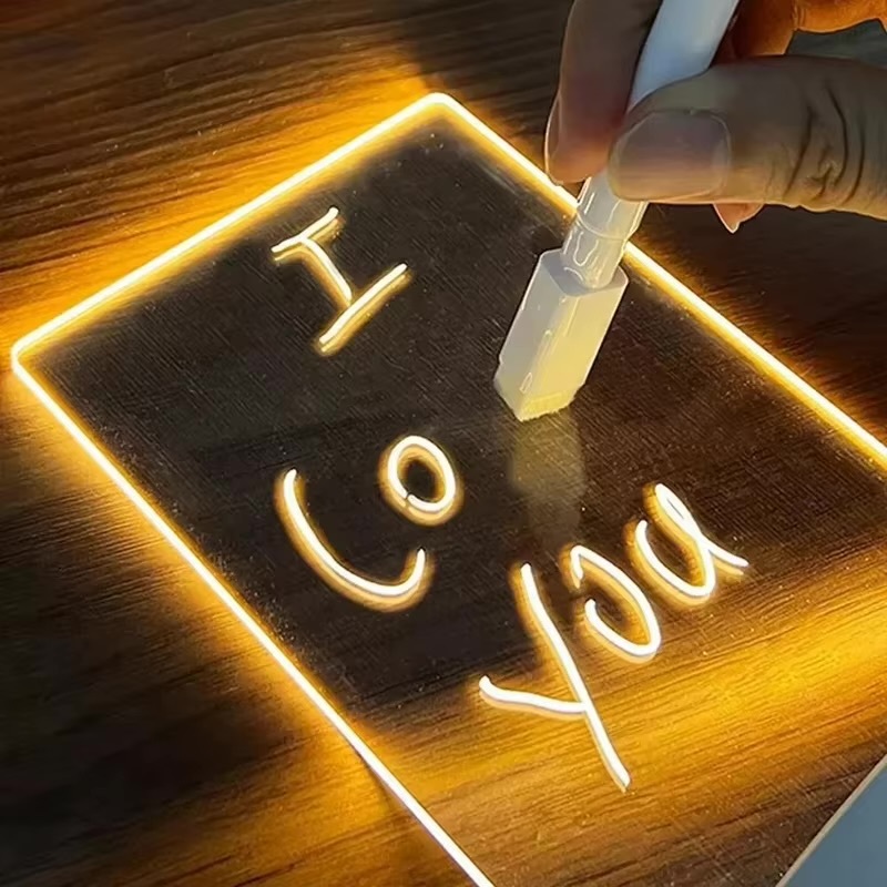Office Home Message Board USB Night Light Lamp baby Transparent Acrylic Led Lights 3D Writing Board Night Lights For Bedroom Desk in light Gray grey