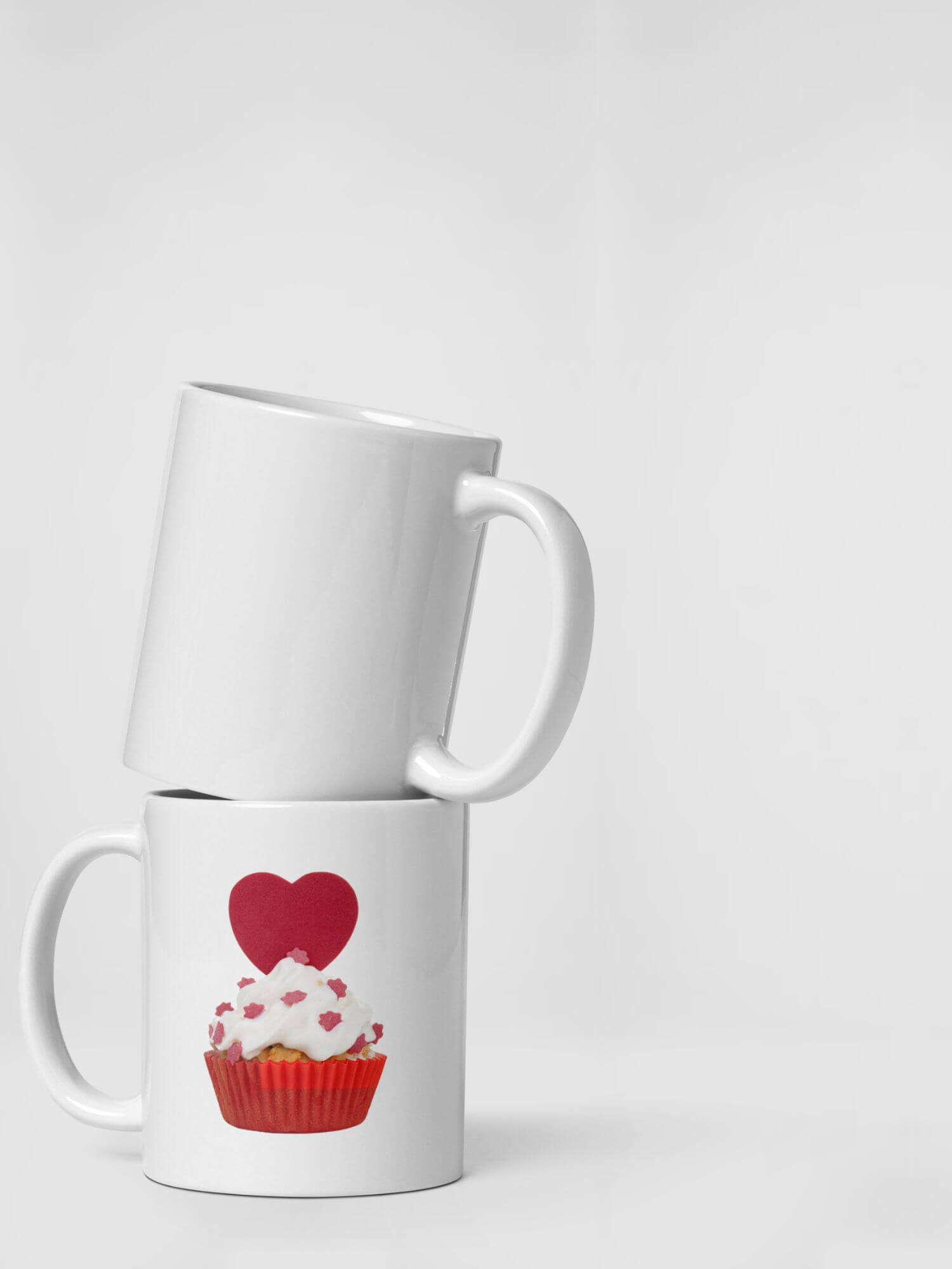 Glossy Cup Cake Heart Mug      Cartoon baking character drinks cup coffee, tea, juice, milk drinking cups miteigi branded product item tumblers ceramics in white with red multicolor pattern Ceramic Anime Gifts bakery love hearts sprinkles cream cakes mugs