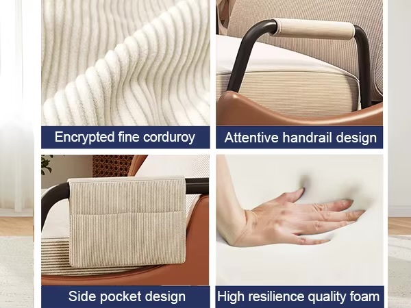 Office home Upholstered Glider Rocking Chair with High Backrest, Adjustable Footrest & Side Pockets for Indoor Study-, Living-, Room in beige cream