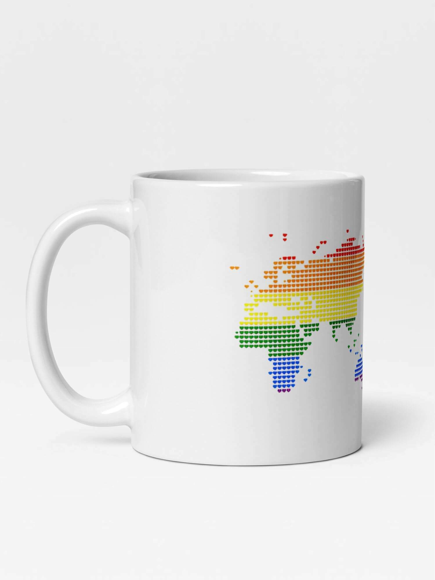 Glossy World Hearts Mug      Cartoon rainbow maps character drinks cup coffee, tea, juice, milk drinking cups miteigi branded product item tumblers ceramics in white with multicolor pattern Ceramic Anime Gifts love heart rainbows mugs