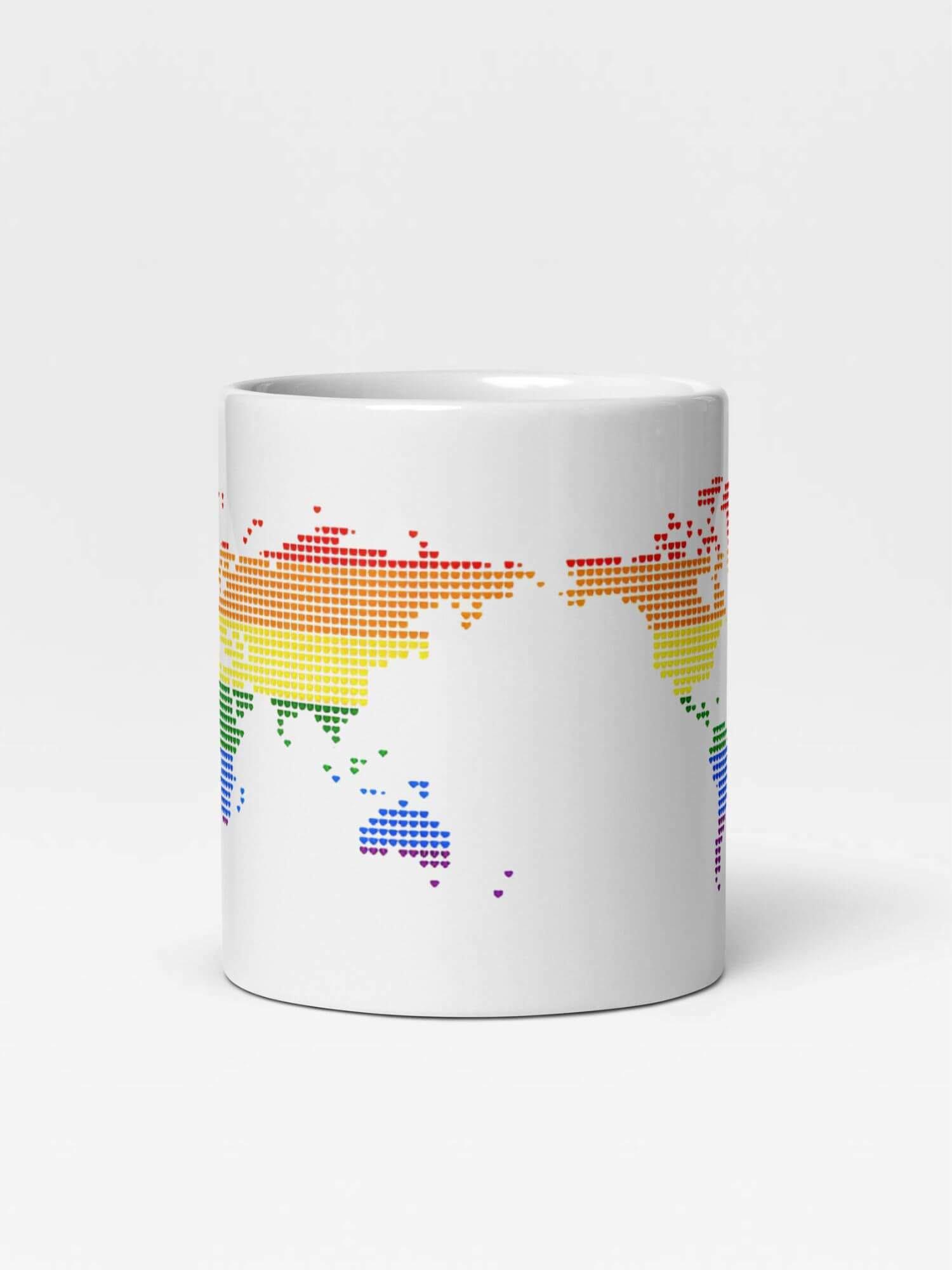 Glossy World Hearts Mug      Cartoon rainbow maps character drinks cup coffee, tea, juice, milk drinking cups miteigi branded product item tumblers ceramics in white with multicolor pattern Ceramic Anime Gifts love heart rainbows mugs