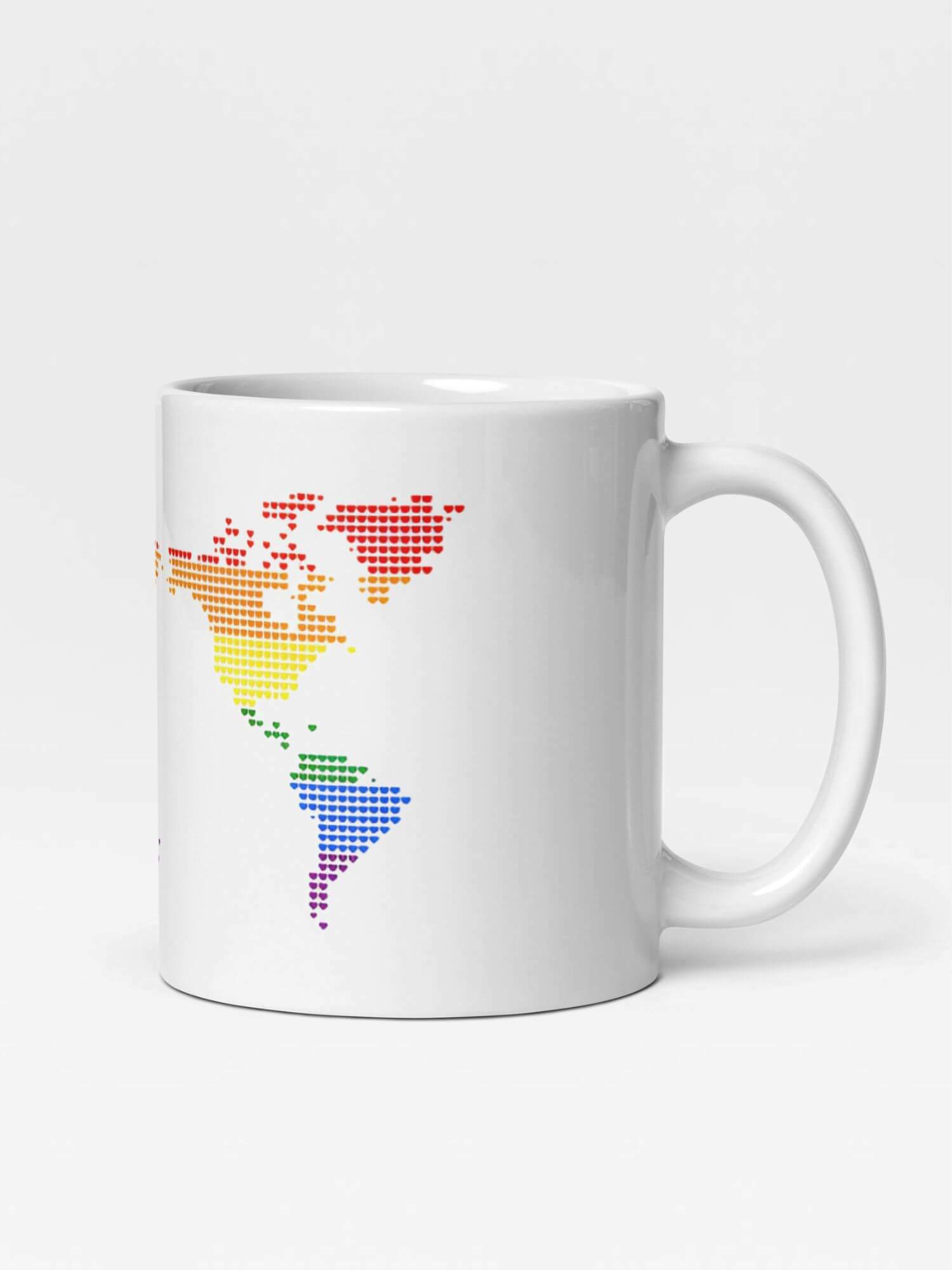 Glossy World Hearts Mug      Cartoon rainbow maps character drinks cup coffee, tea, juice, milk drinking cups miteigi branded product item tumblers ceramics in white with multicolor pattern Ceramic Anime Gifts love heart rainbows mugs