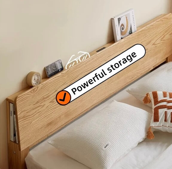 Modern Oak Wood King Bed Nordic Norway Scandinavia Scandinavian Norwegian style fashion Style Night Light Original Factory Oak Wood King Bed With Storage For Bedrooms