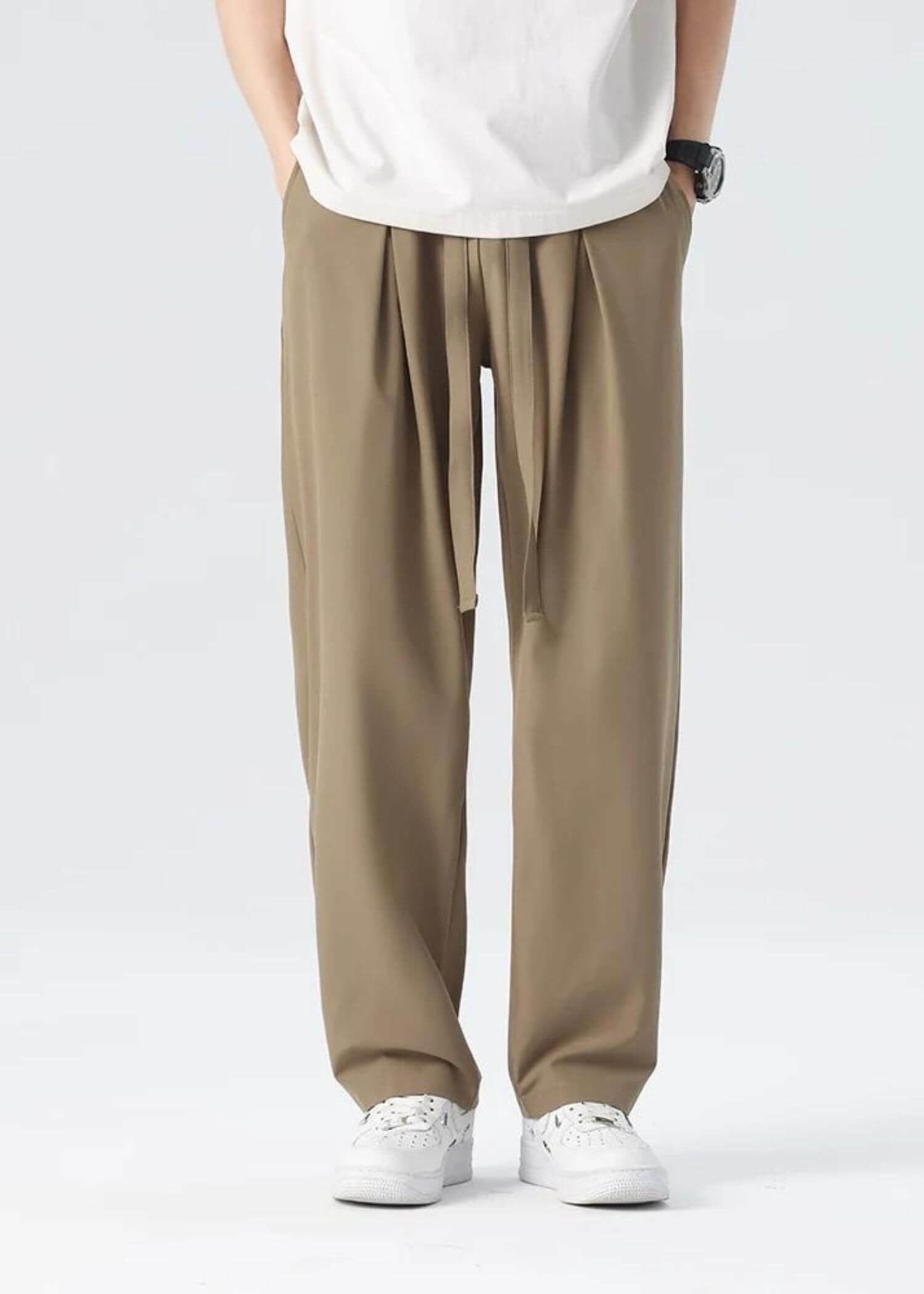 Tie Sweatpants Men's Korean Loose Light & Thin Track Pants Sportswear Ice-Cold Drawstring Straight Male Large Tall Plus Size 8xl Mens Summer Drawcord Trousers for man in Khaki Brown