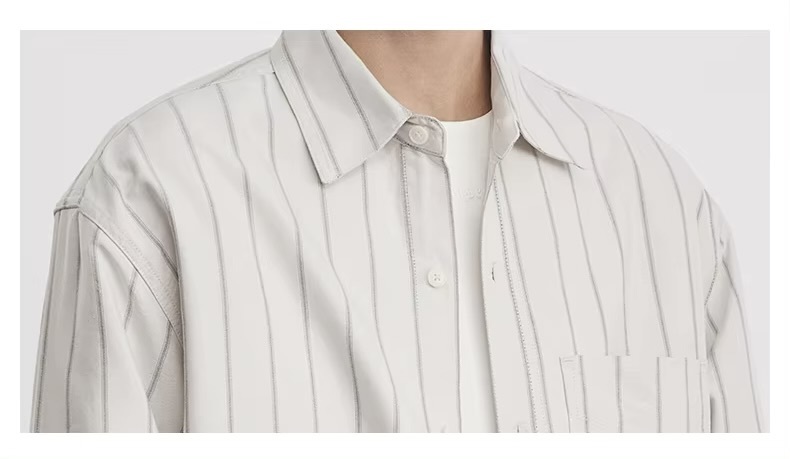 Men&rsquo;s man mens petite-, tall-, plus-, size Oxford Wide Striped Cotton Lapel Long-sleeves Spring Summer Fall And Autumn Shirt Trending casual shirts in Apricot beige