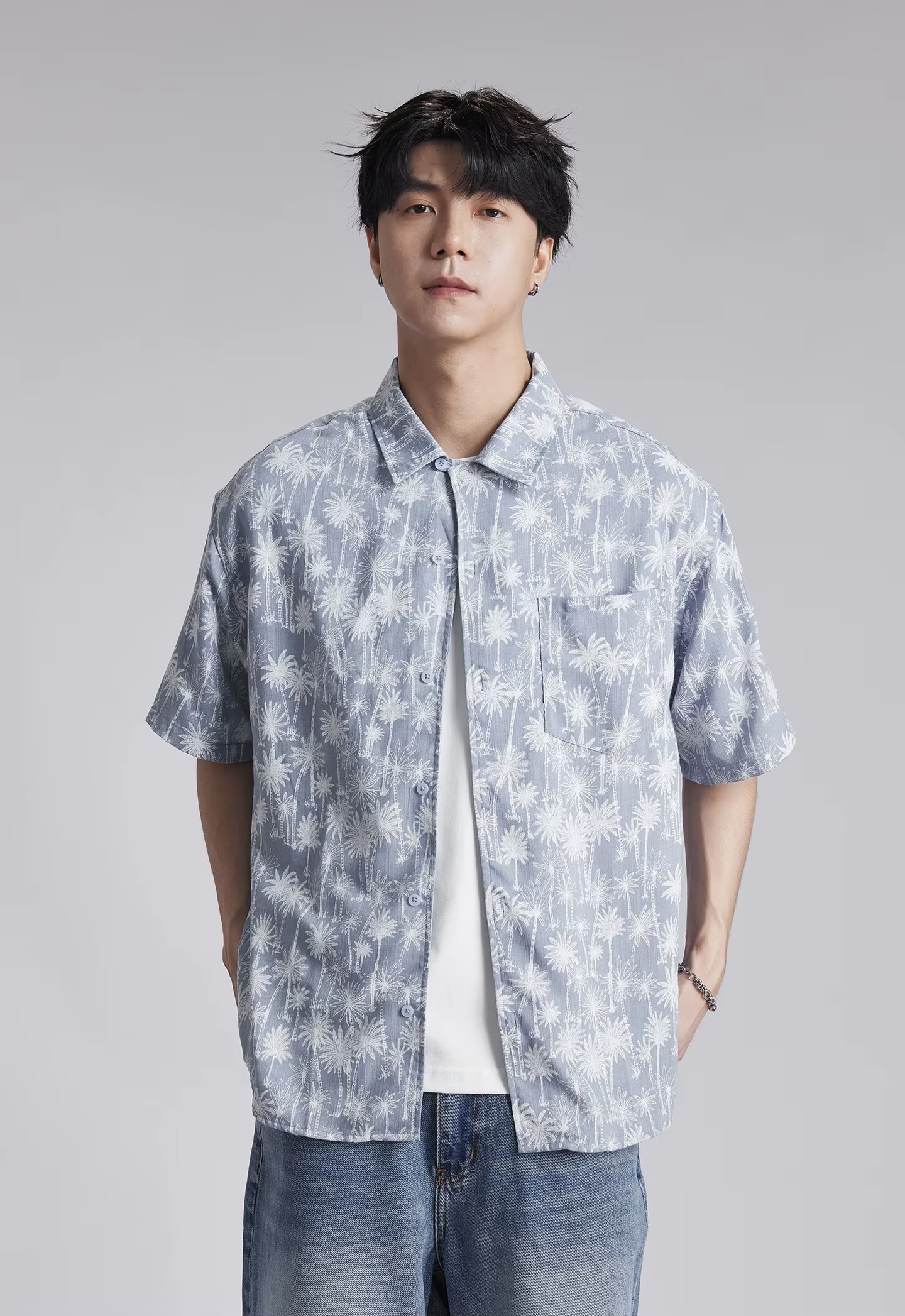 Men&rsquo;s man mens petite-, tall-, plus-, size Graphic Hawaiian Coconut palm Tree Print Short half Sleeves turn-down collar Summer Thin Refreshing Casual Beach vacation holiday getaway Spring Summer Fall And Autumn Shirt Trending casual shirts in Apricot beige