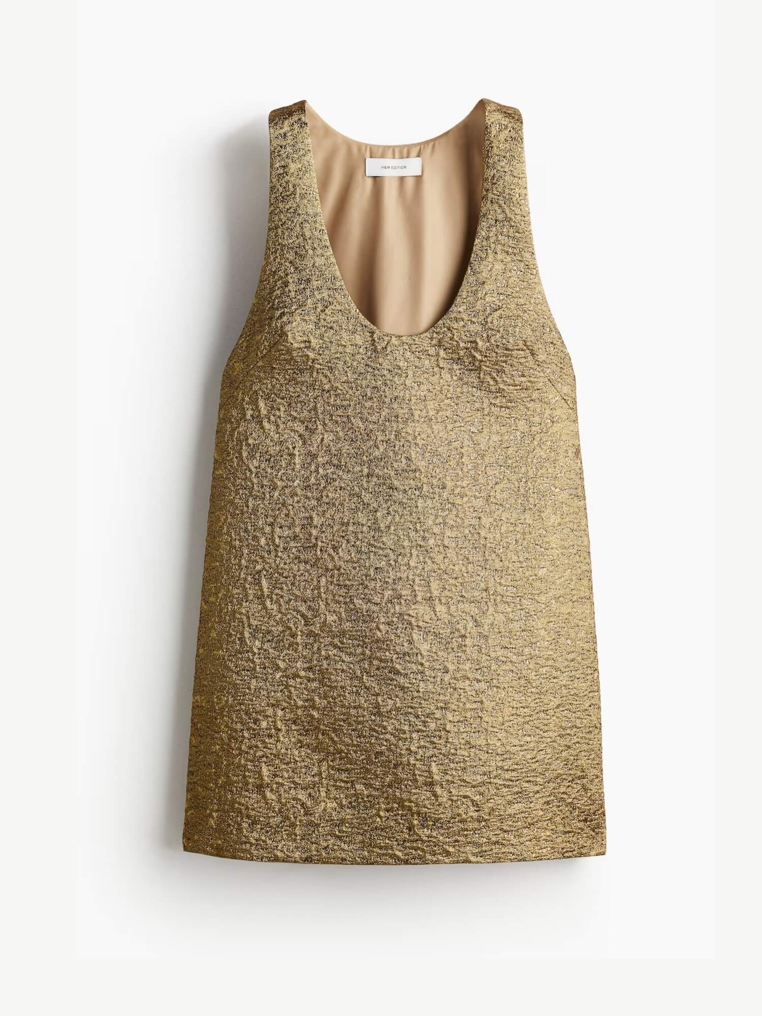 Jacquard-Weave Shimmer Dress  Women’s shimmery sleeveless tank sleeves scoopneck Jacquard weave midi dresses for woman in golden color Womens scoop neck petite-, tall-, plus-, size party event fashion