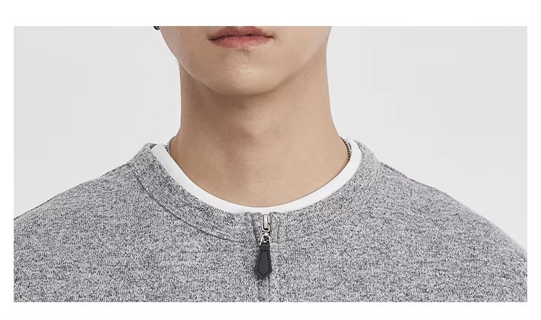 Men&rsquo;s man mens petite-, tall-, plus-, size 260g Heavyweight Half Zip Fake Two-Piece Crew Neck round O-neck Henry Collar Spring Summer Fall Autumn Heather Grey Texture Soft Long Sleeve Casual Commute Fashion crewneck Top T-shirts in Gray grey with white