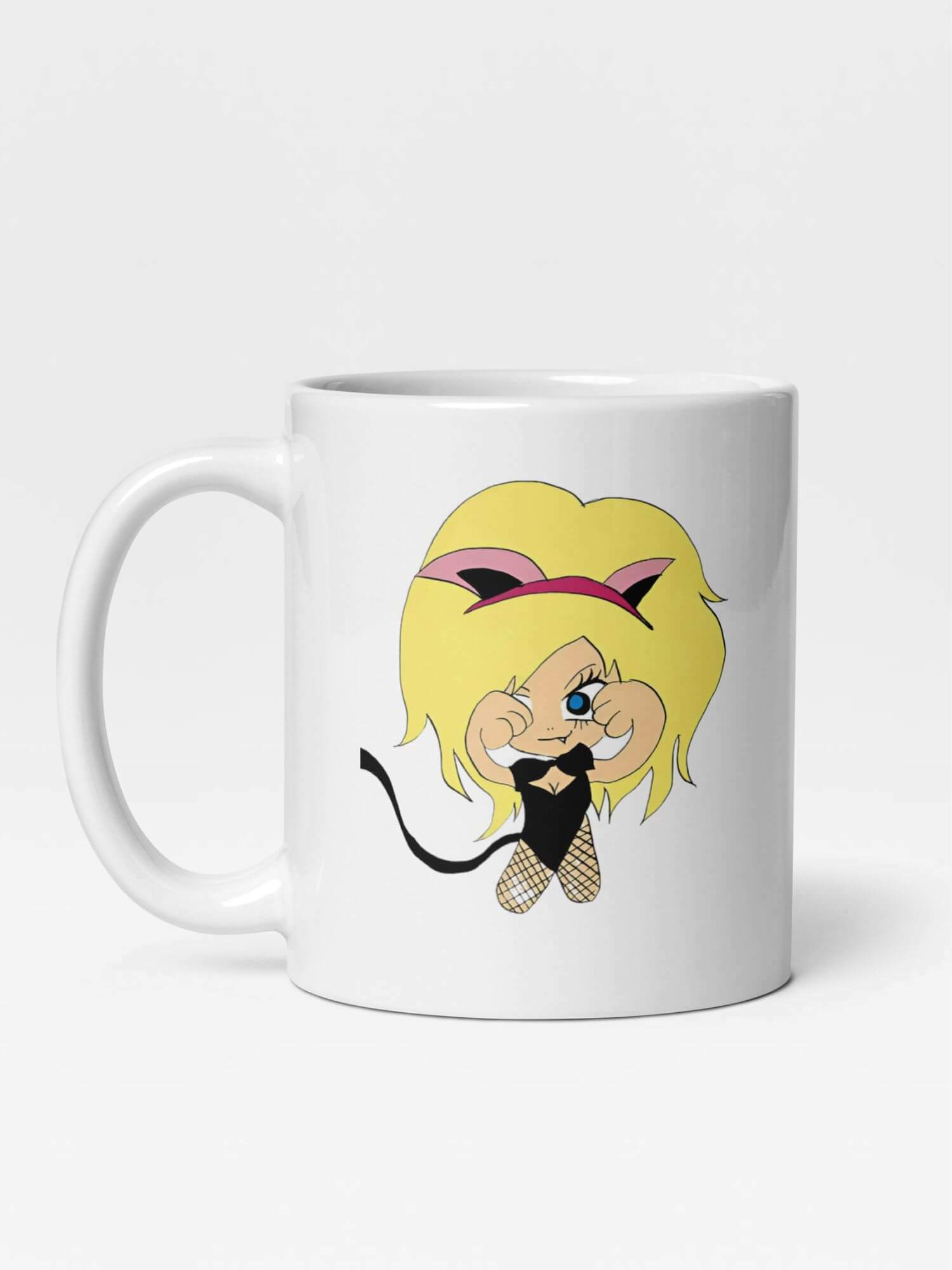 Glossy Bunny Girl Mug       Japan Cartoon character drinks cup coffee, tea, juice, milk drinking cups miteigi branded product item tumblers ceramics in white with yellow black multicolor pattern Ceramic Anime Gifts girls chicks playboy magazine casino club Japanese souvenirs mugs