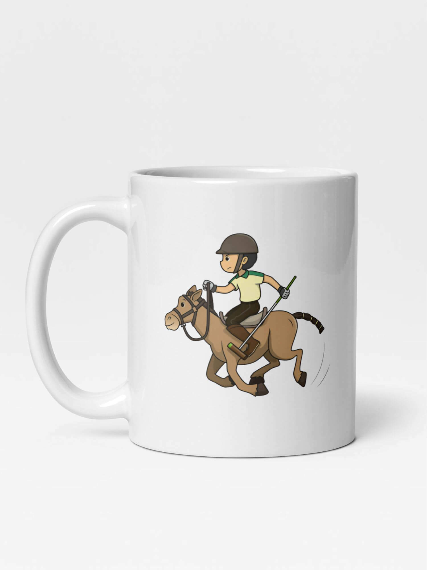 Glossy Polo Mug       Japan Cartoon sports character drinks cup coffee, tea, juice, milk drinking cups miteigi branded product item tumblers ceramics in white with brown multicolor pattern Ceramic Anime Gifts Horses sport matches Boys girls games American English British French Italian Japanese souvenirs mugs