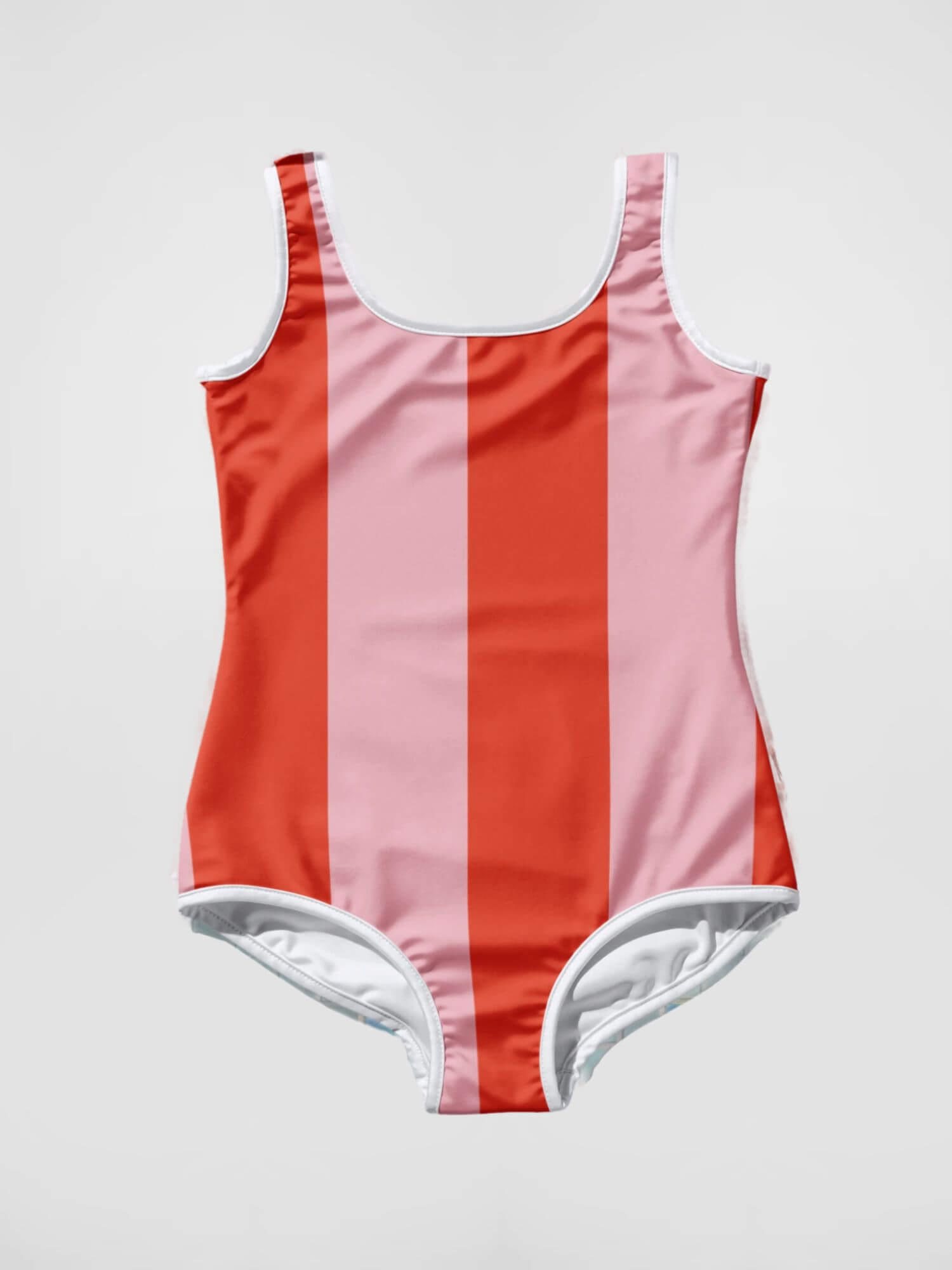 Girls Scoopneck Deck Swimsuit        Kids sports summer monokini for woman in dusk-, pink and orange-red front and back striped pattern Children’s girl stripes monokini sportswear grunge y2k Alternative indie beachwear vacation holiday getaway petite-, tall-, plus- size Childrens swimwear