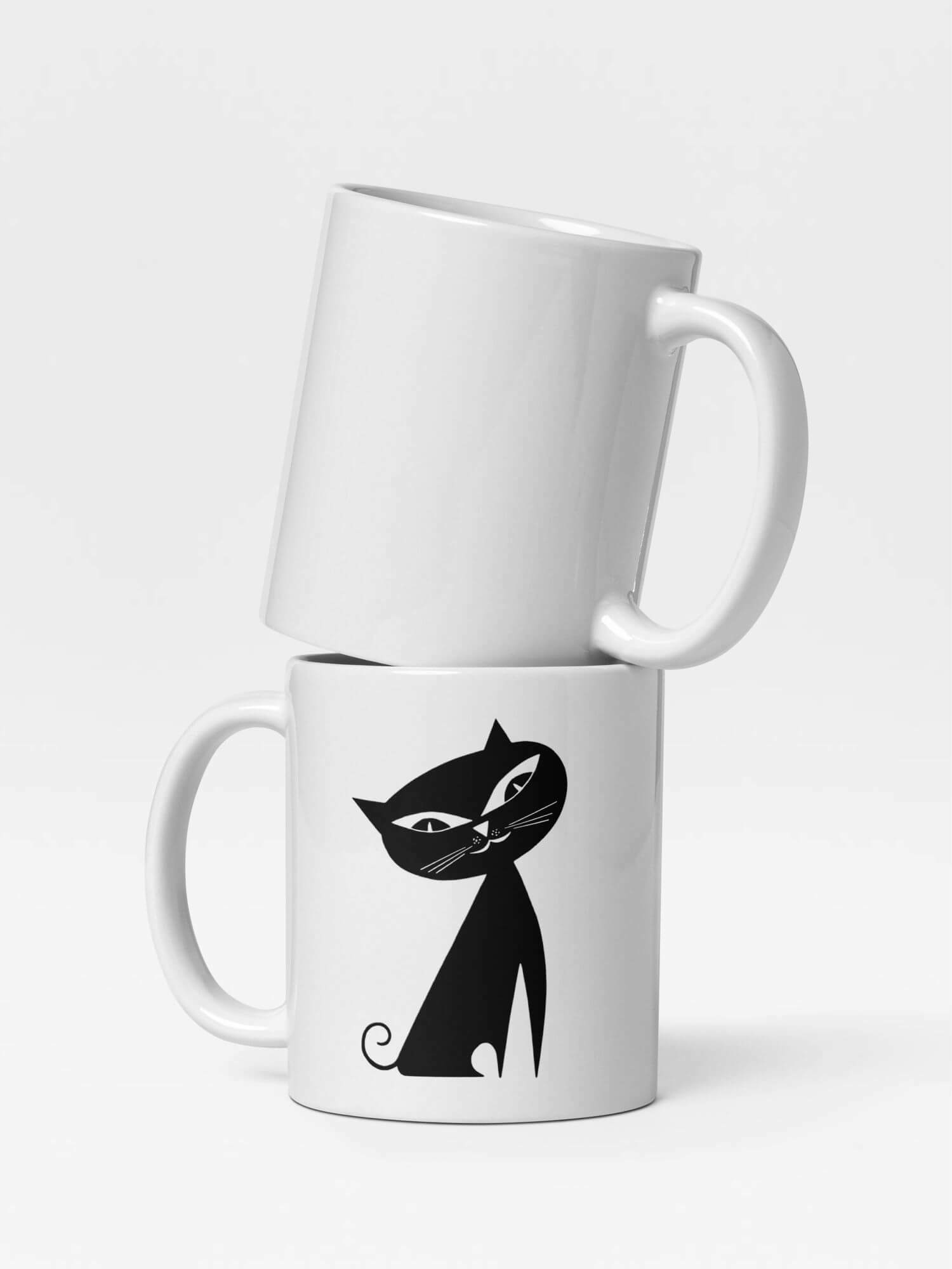 Glossy Black Cat Mug       Cartoon animal character drinks cup coffee, tea, juice, milk drinking cups miteigi branded product item tumblers ceramics in white with black multicolor pattern Ceramic Anime Gifts cats mugs