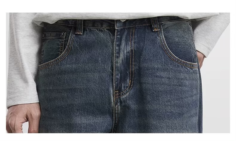Men’s man mens petite-, tall-, plus-, size Classic Washed Retro Button Fly Mid rise waist Straight Jeans Simple Elegant Long-legged Casual Jeans Pants in dark blue