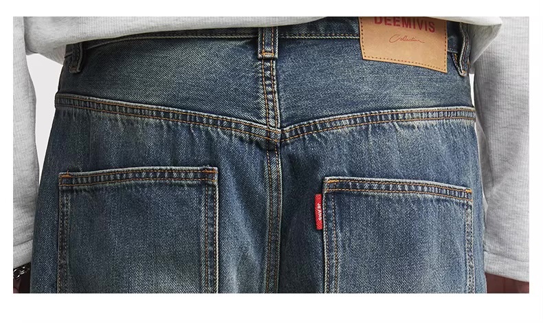 Men&rsquo;s man mens petite-, tall-, plus-, size Classic Washed Retro Button Fly Mid rise waist Straight Jeans Simple Elegant Long-legged Casual Jeans Pants in dark blue