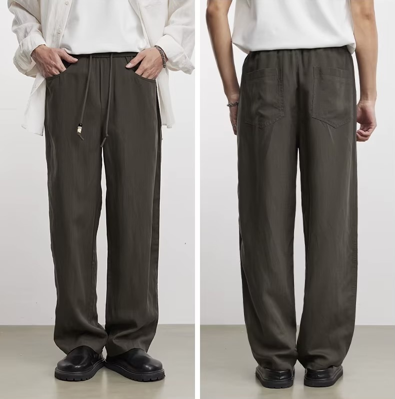 Men&rsquo;s man mens petite-, tall-, plus-, size Lyocell Casual Spring Summer Moisture-absorbent And Quick-drying Linen Thin Wide-leg Pants in brown