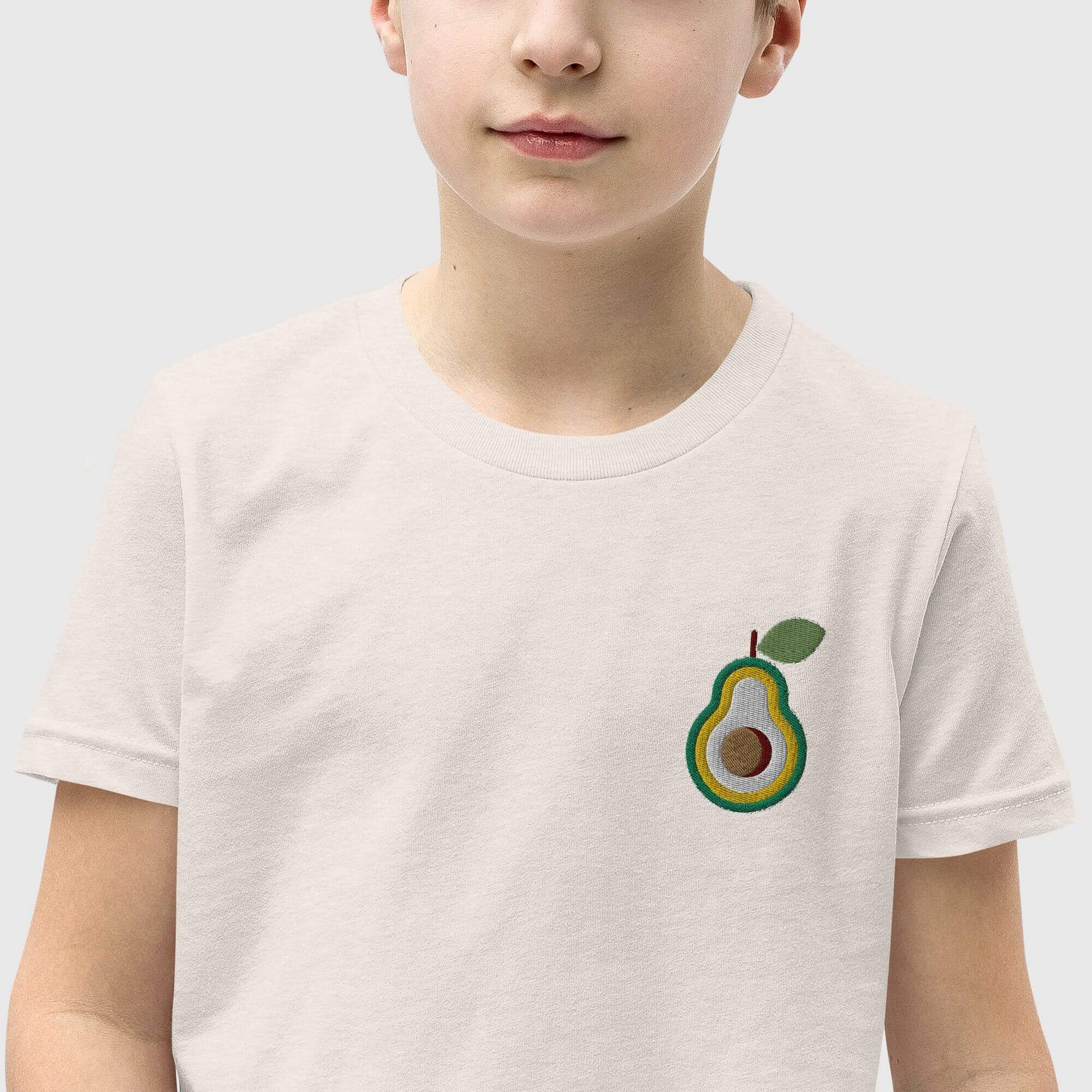 Boys Avocado Graphic T-Shirt    Kids cartoon fruit 100% cotton crewneck short sleeves T-shirts in khaki beige with green fruits round o-neck avocados Children’s Tops Childrens Tees