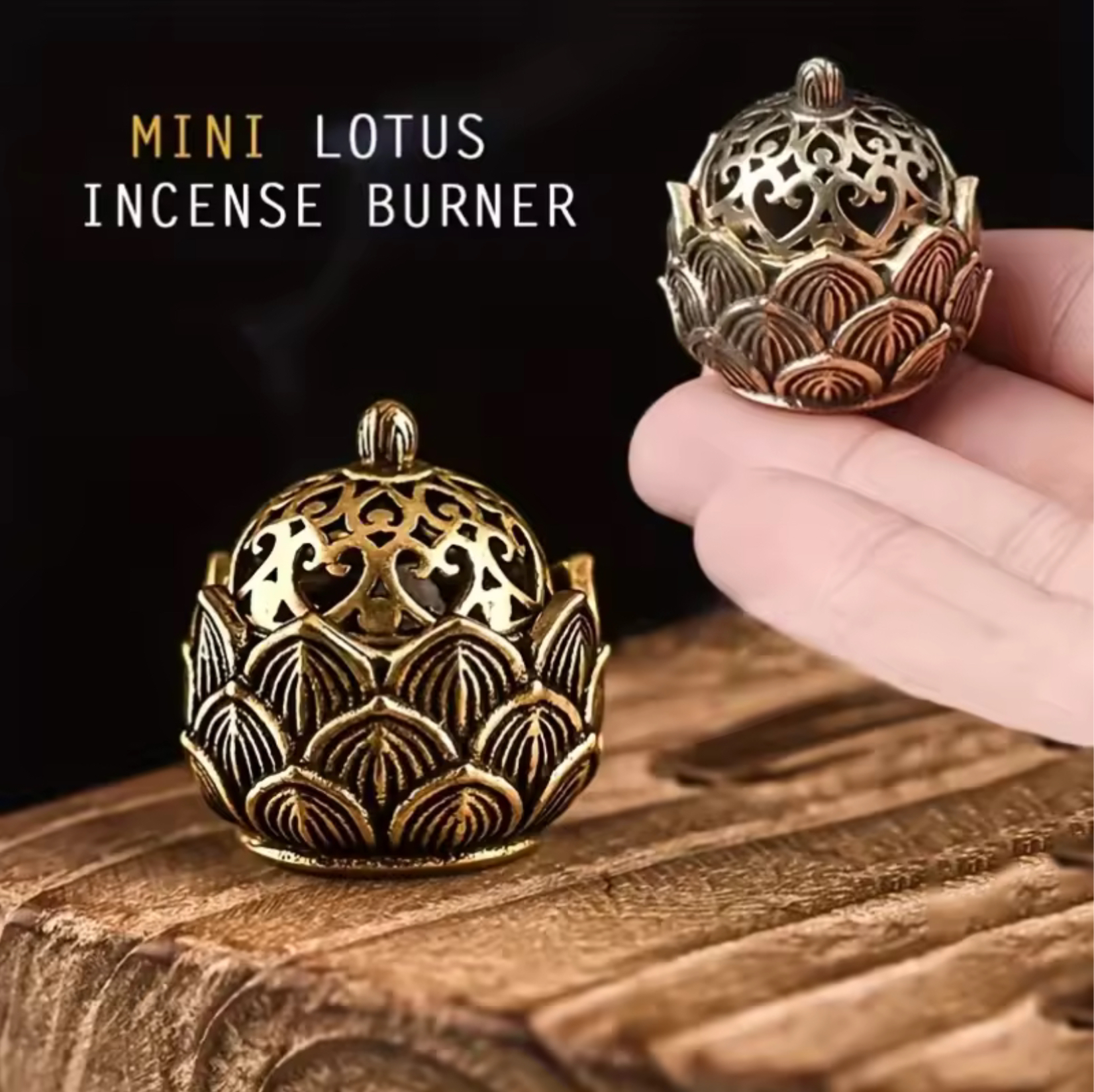 Lotus Incense Holder 1pc Small in-scent cone burner, mini Asian style lotus flower zen home decor Aromatherapy gifts in brass color