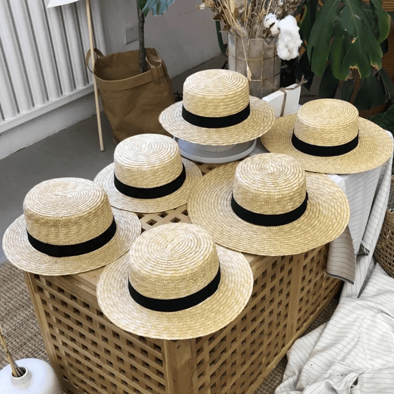 Women’s woman womens Men’s man mens Round top Panama straw flat 5/7/10cm wide brim UV protection summer holiday vacation getaway beach sun hats with black, white ribbon trim