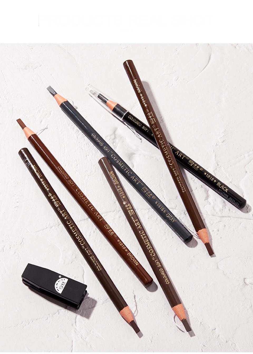 Eyebrow Pencil   Waterproof and Non-smudge Genuine Wood Hard Core Pen Golden Wooden Eyebrows Pencils in light-, medium-, dark-, coffee, brown, black, Gray grey with pencil sharpener