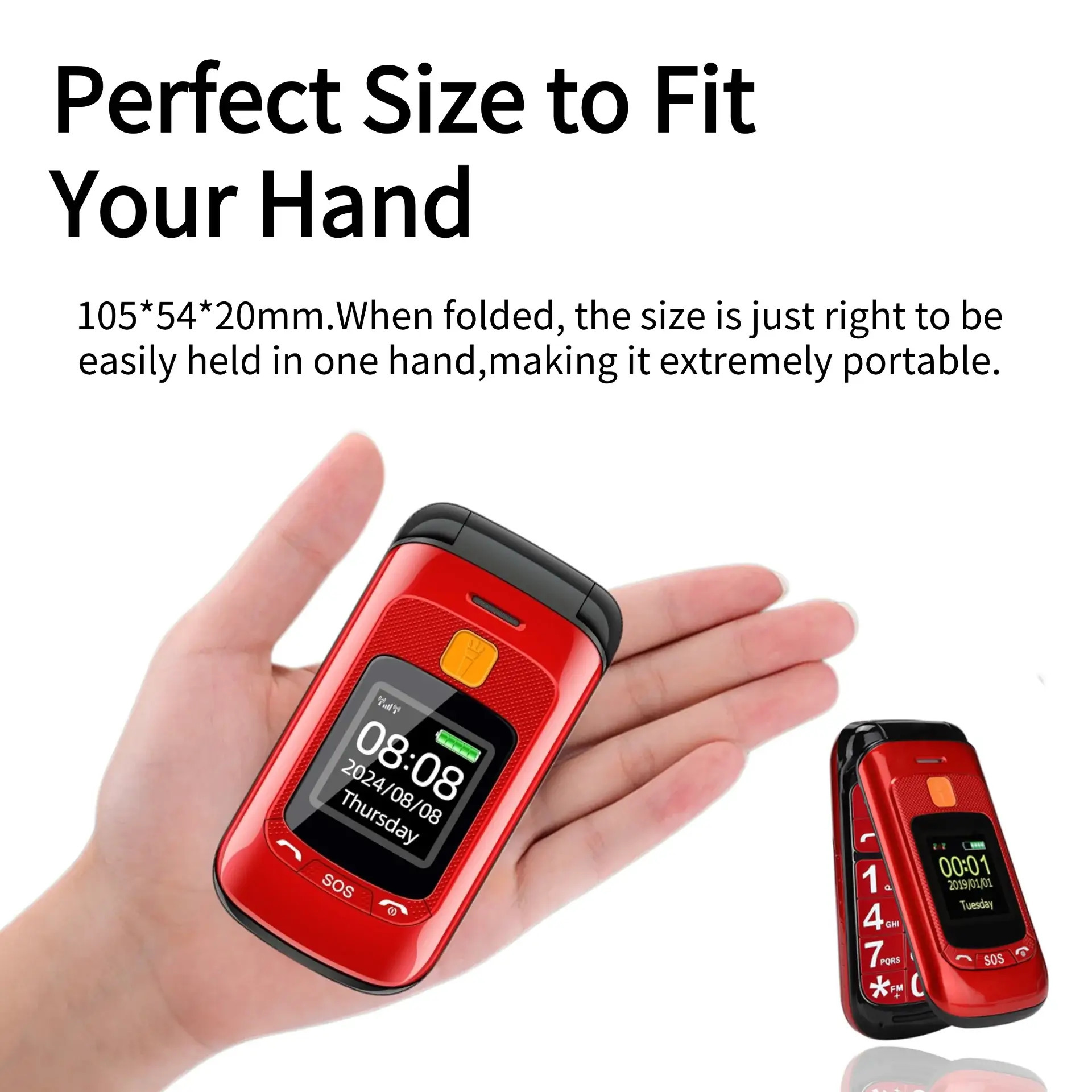 Senior Flip Big Button Dual Display Mobile Phone For Elderly Two SIM Card Large Button Speed Dial Flashlight FM Radio Push Button SOS Call cellular phones in black, red
