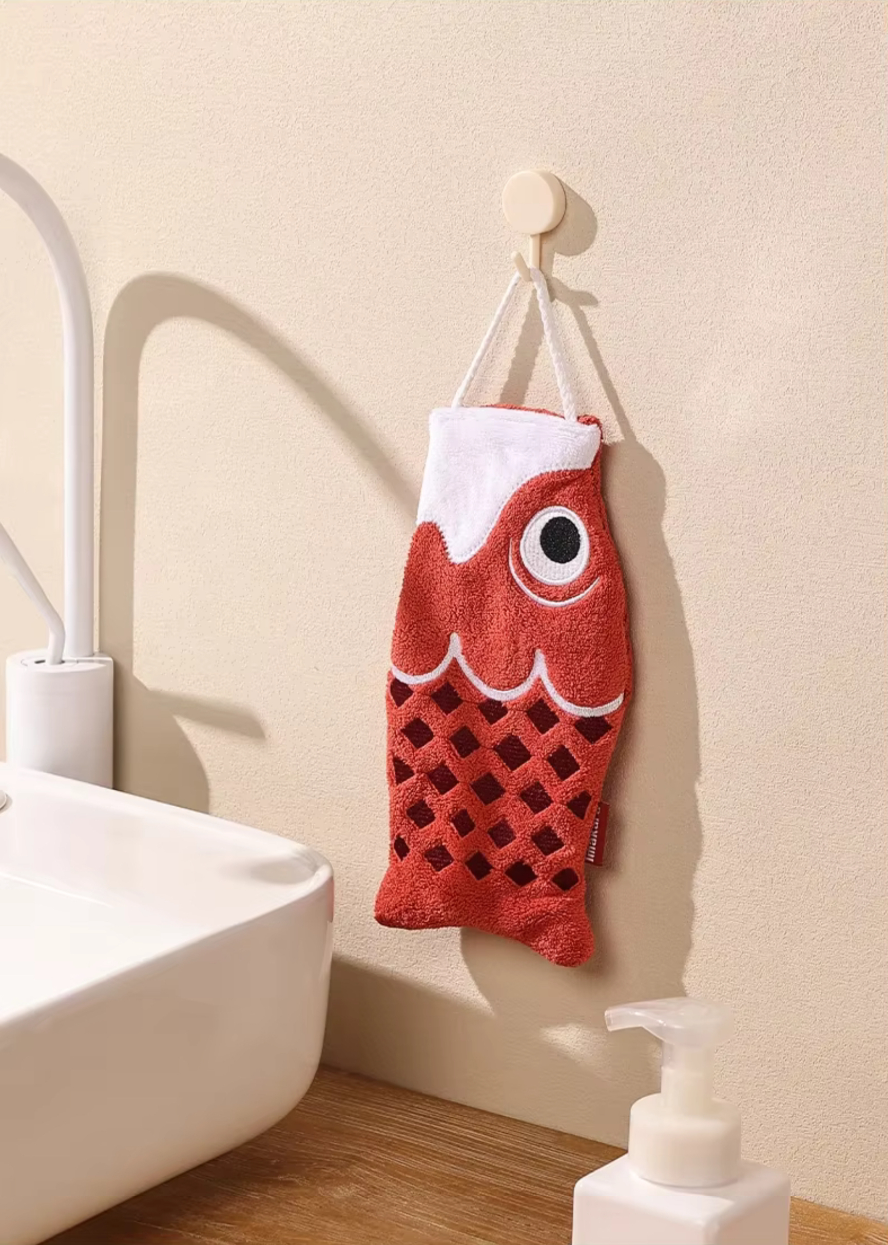 Koi Hand Towel  Cute Japanese cartoon animal form hanging Household bathroom children's super absorbent fish shape Kitchen hand towels in blue, red