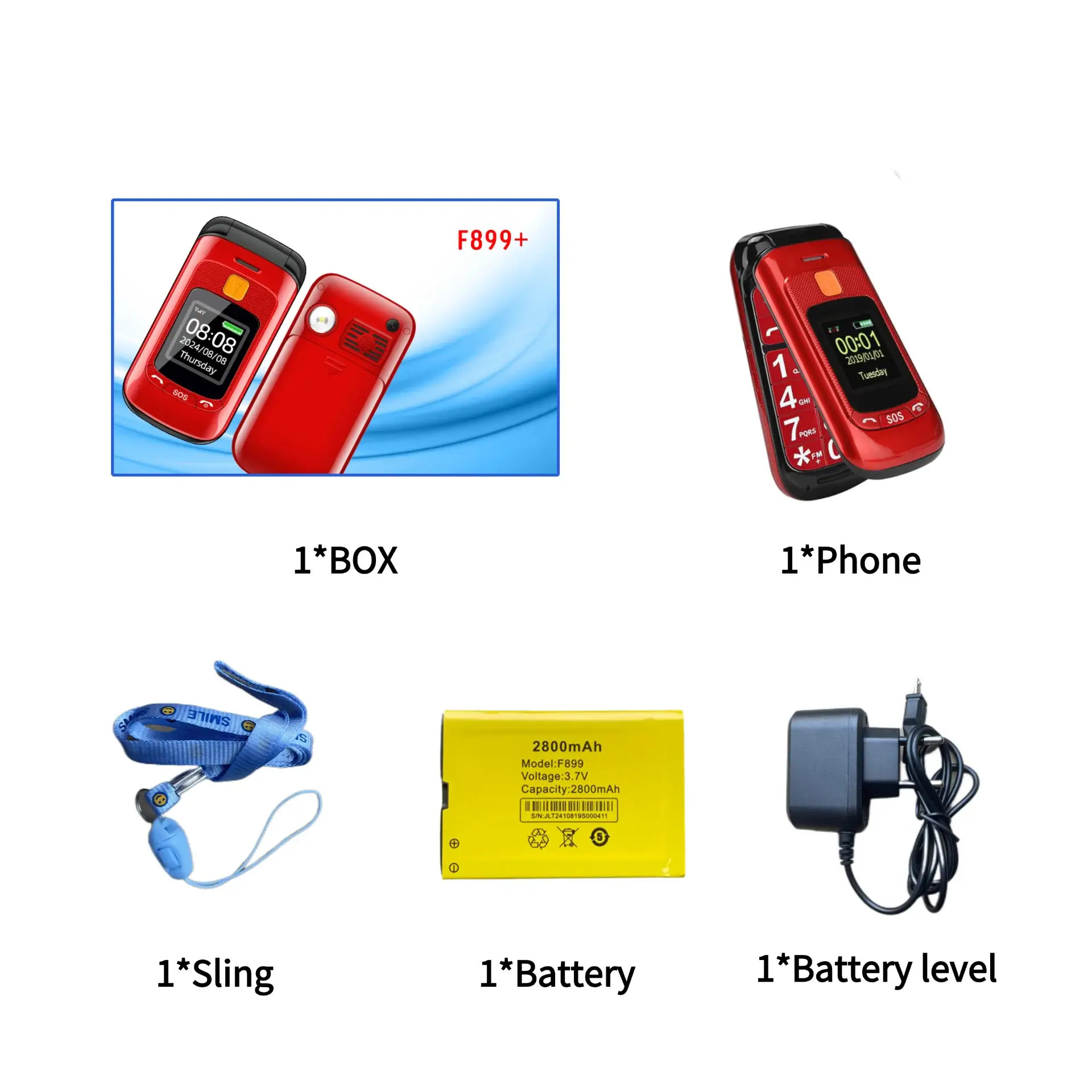 Senior Flip Big Button Dual Display Mobile Phone For Elderly Two SIM Card Large Button Speed Dial Flashlight FM Radio Push Button SOS Call cellular phones in black, red